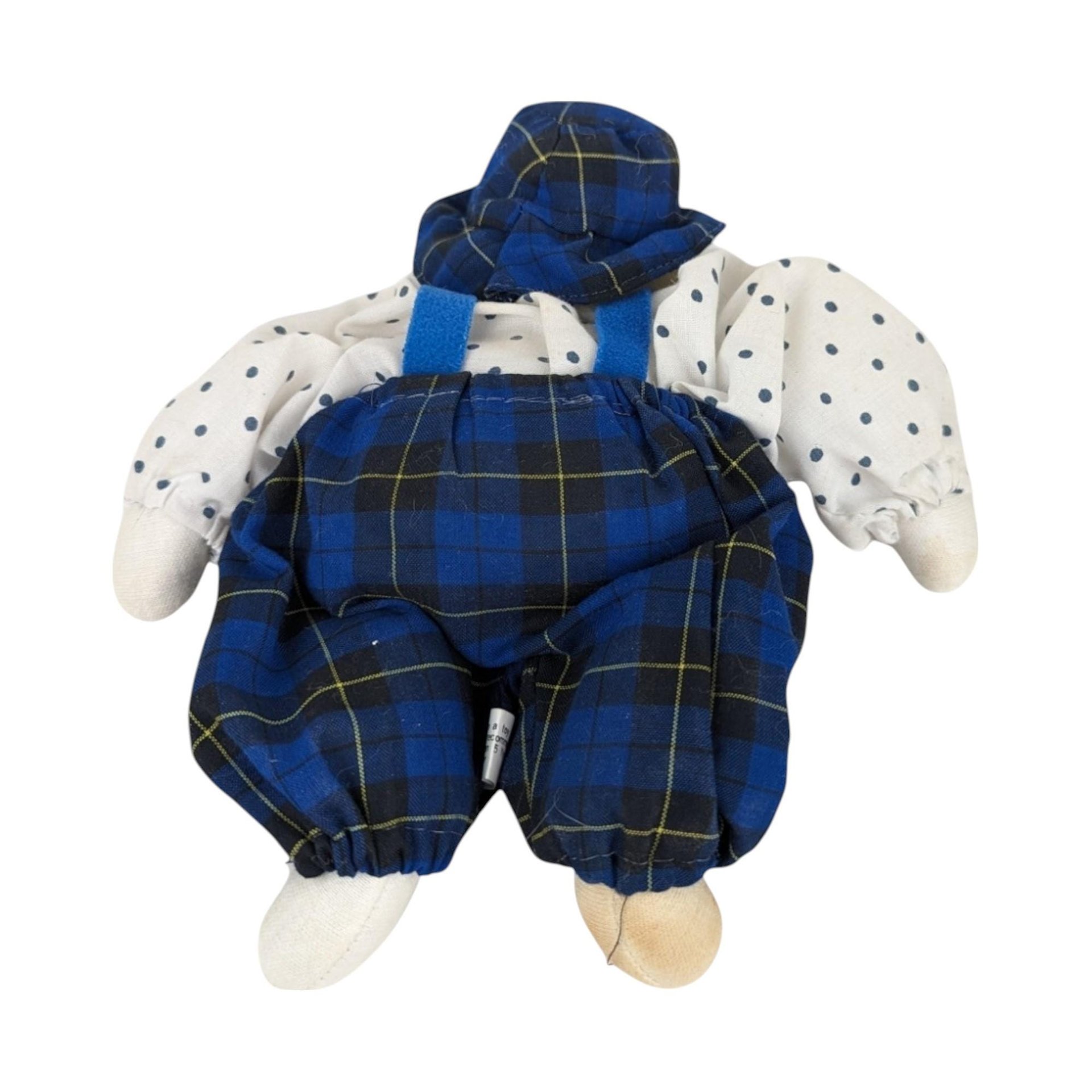 Vintage Clown Doll with Plaid and Polka Dots