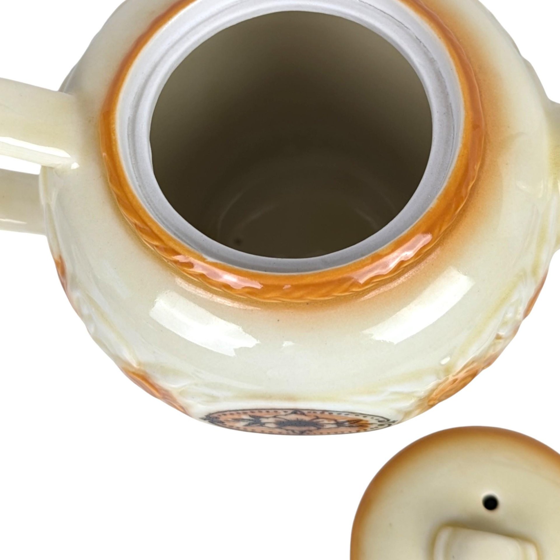 Vintage Porcelier Brown Medallion Vitreous China Teapot