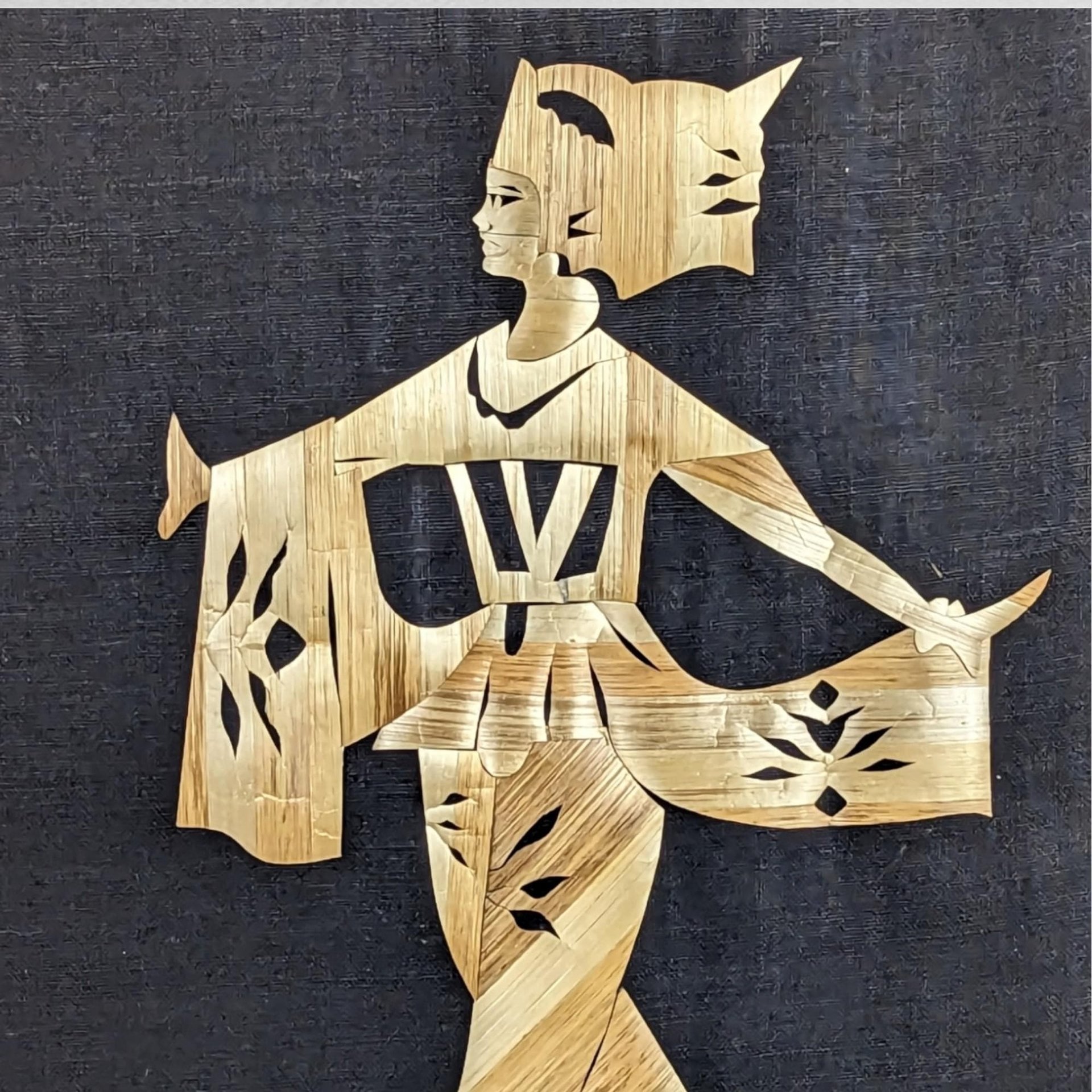 Vintage Asian Straw Art Wall Decor, Unframed