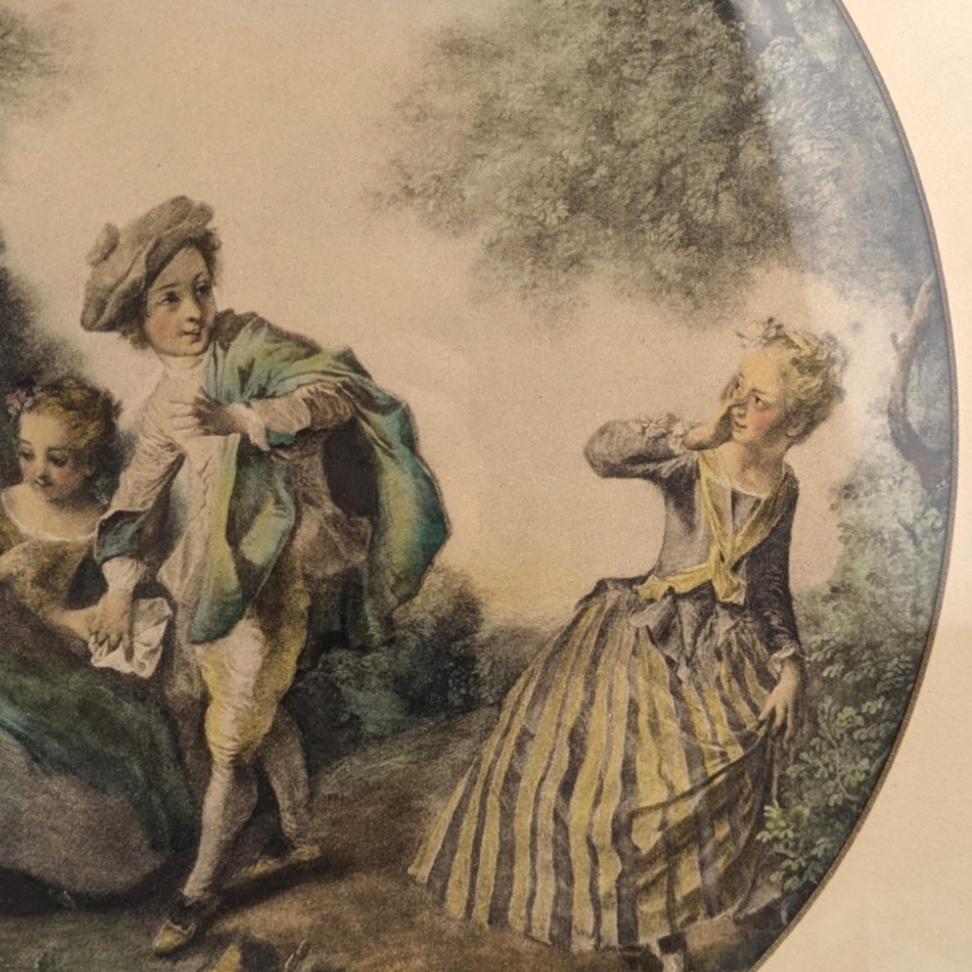 1940s Framed Nicolas Lancret Prints: The Seesaw and Dropping Hankie