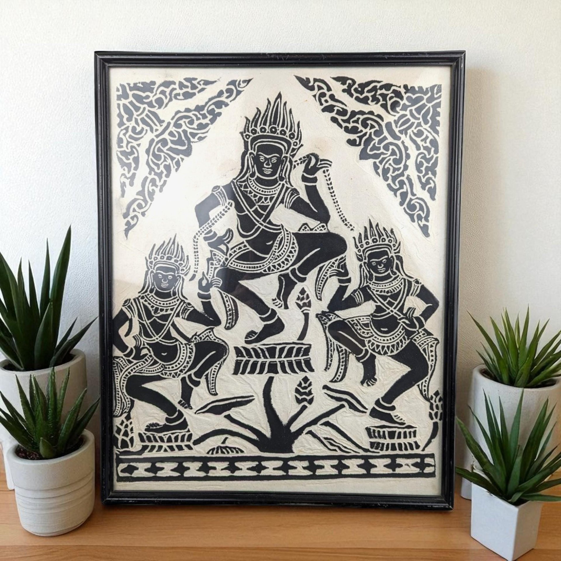 Vintage Framed Apsara Dancers on Rice Paper
