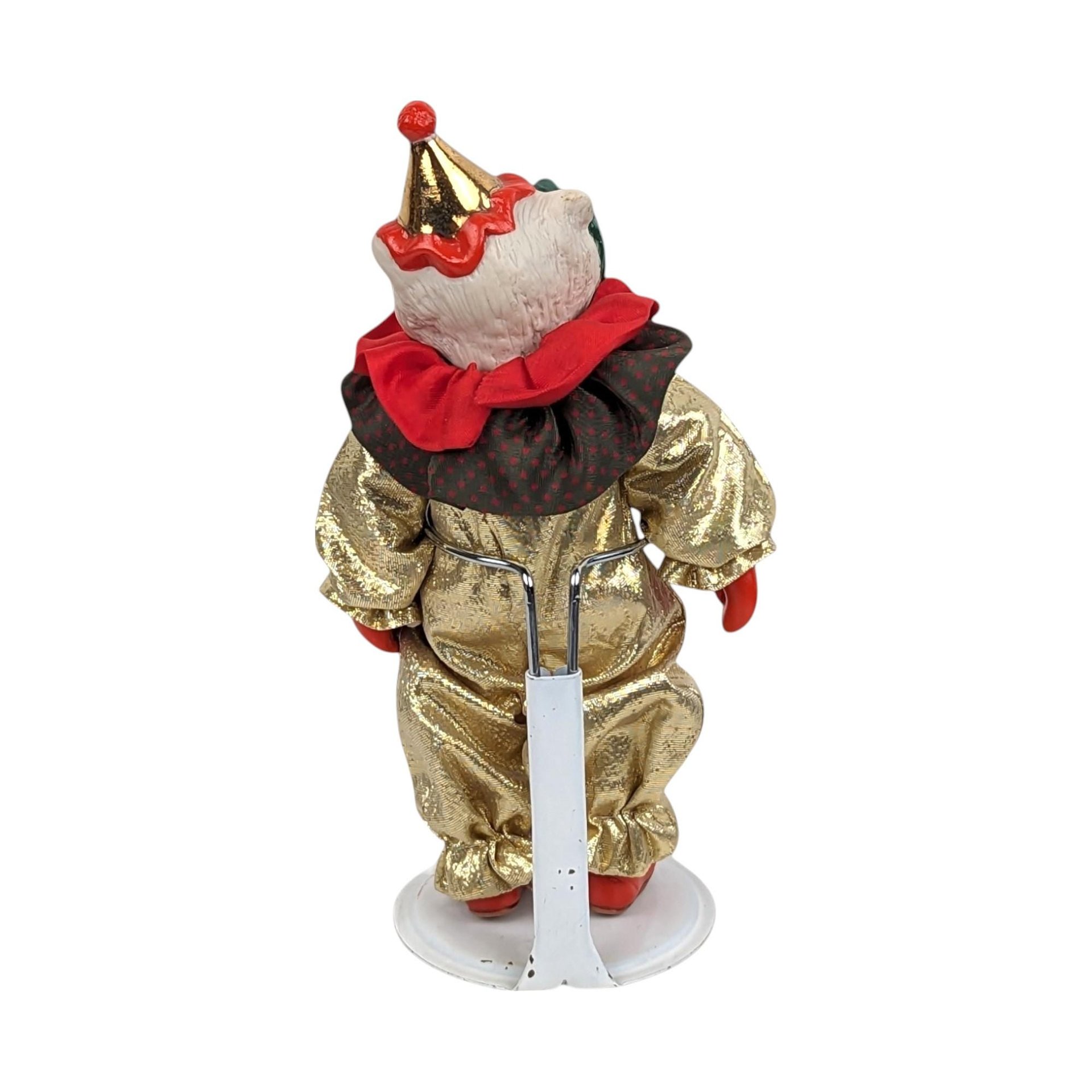 Vintage Miniature White Bear Clown Figurine with Display Stand