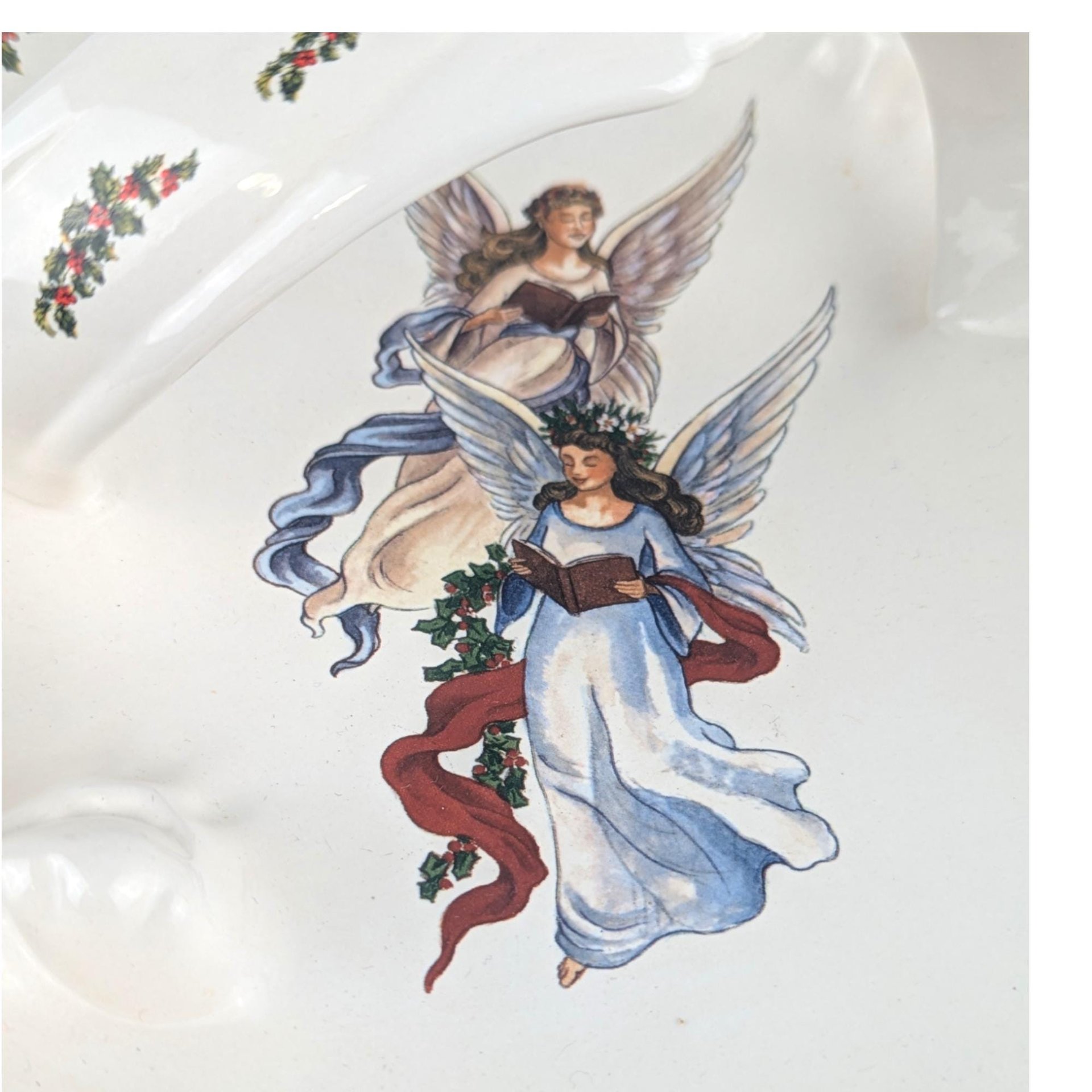Vintage Ceramic Christmas Angel Handled Tray