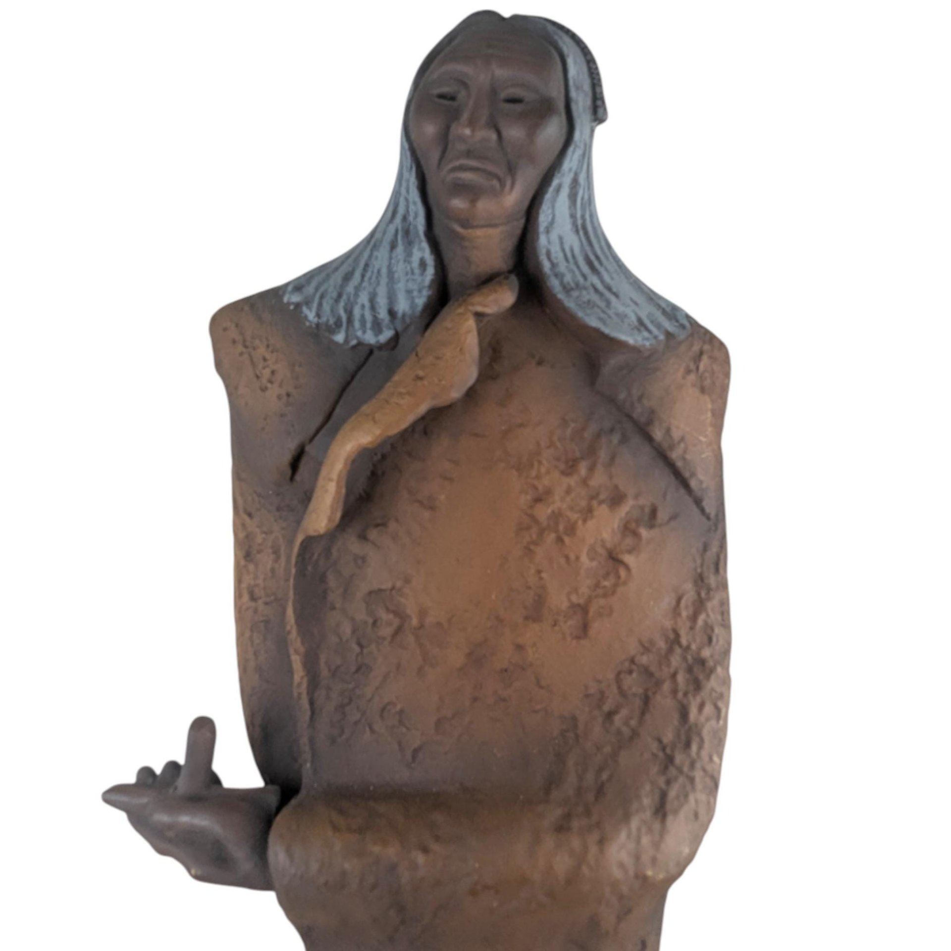 Vintage JH Boone Terracotta Indian with Pipe Statue