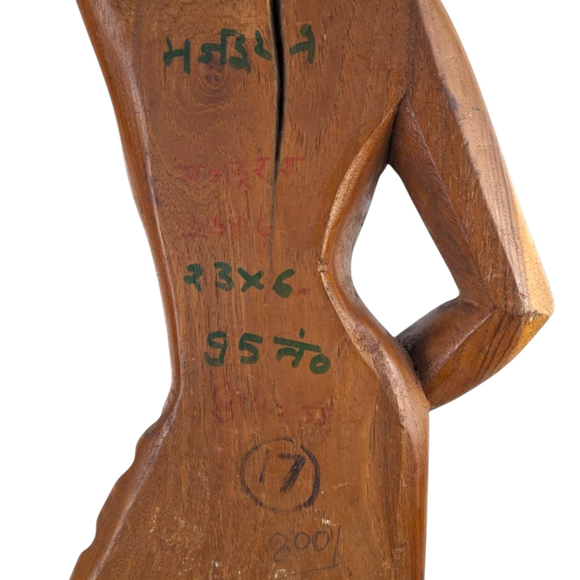 Vintage 24" Hand-Carved Wood Woman with Bowl