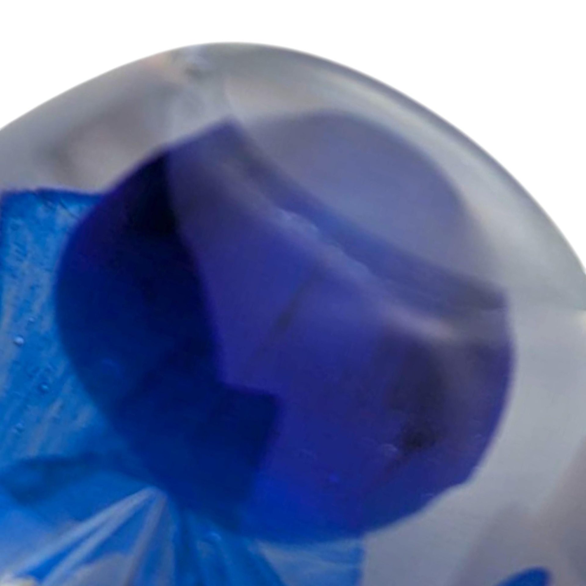 Vintage Art Glass Paperweight: Cobalt Blue Flower with Bubbles