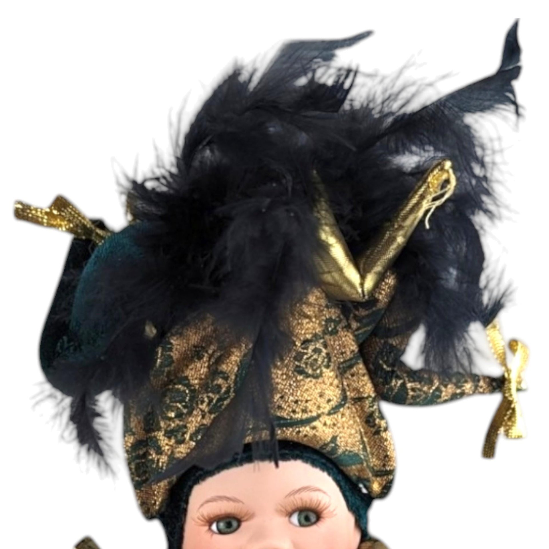 Vintage 12" Porcelain Green and Gold Mardi Gras Jester