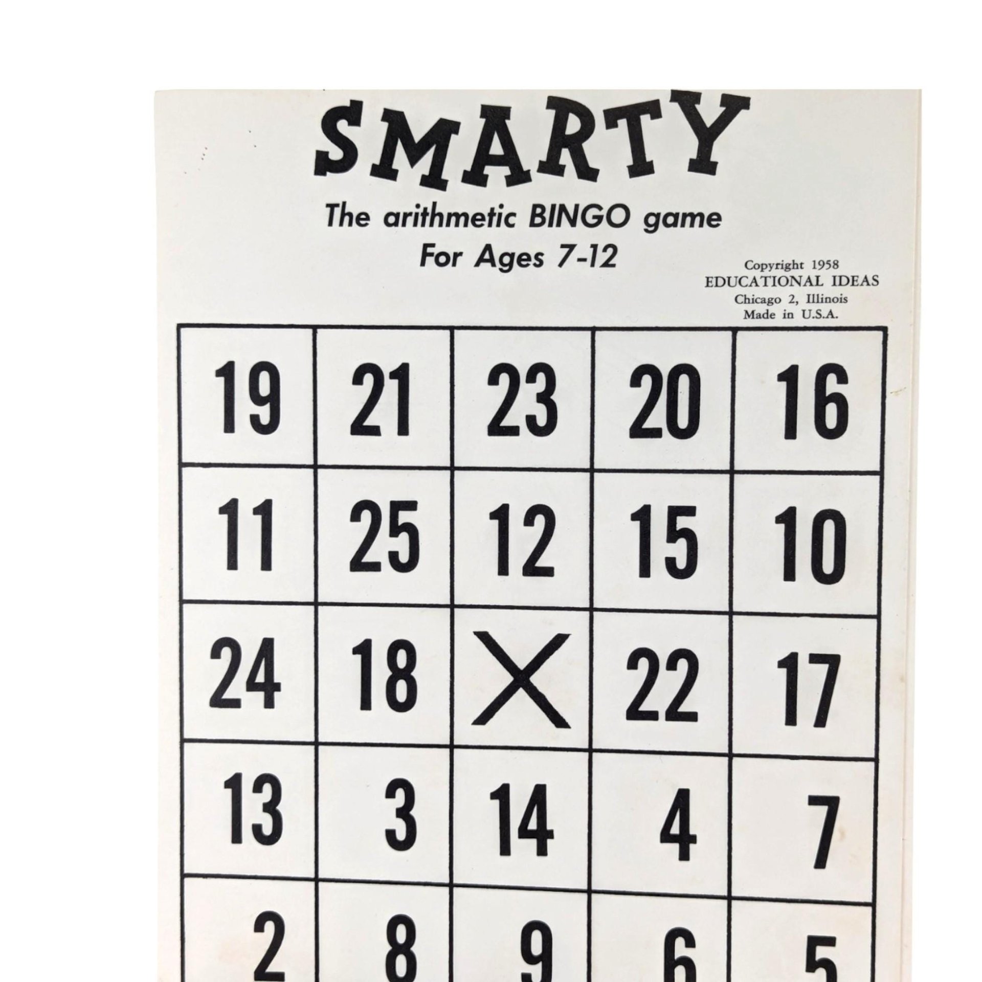 1958 Educational Ideas Smarty Arithmetic Bingo Game