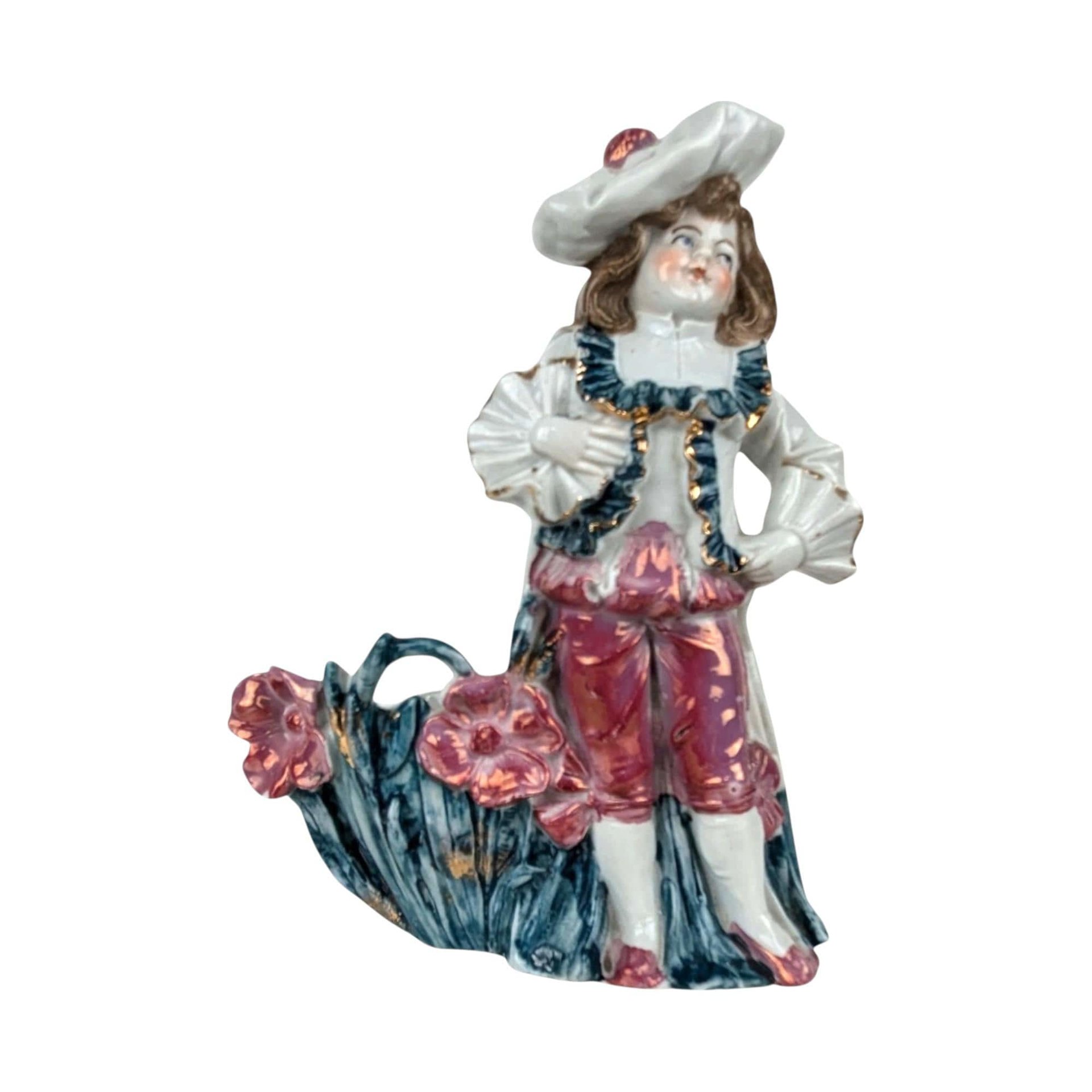 Vintage Ceramic Boy with Flowers Planter Vase