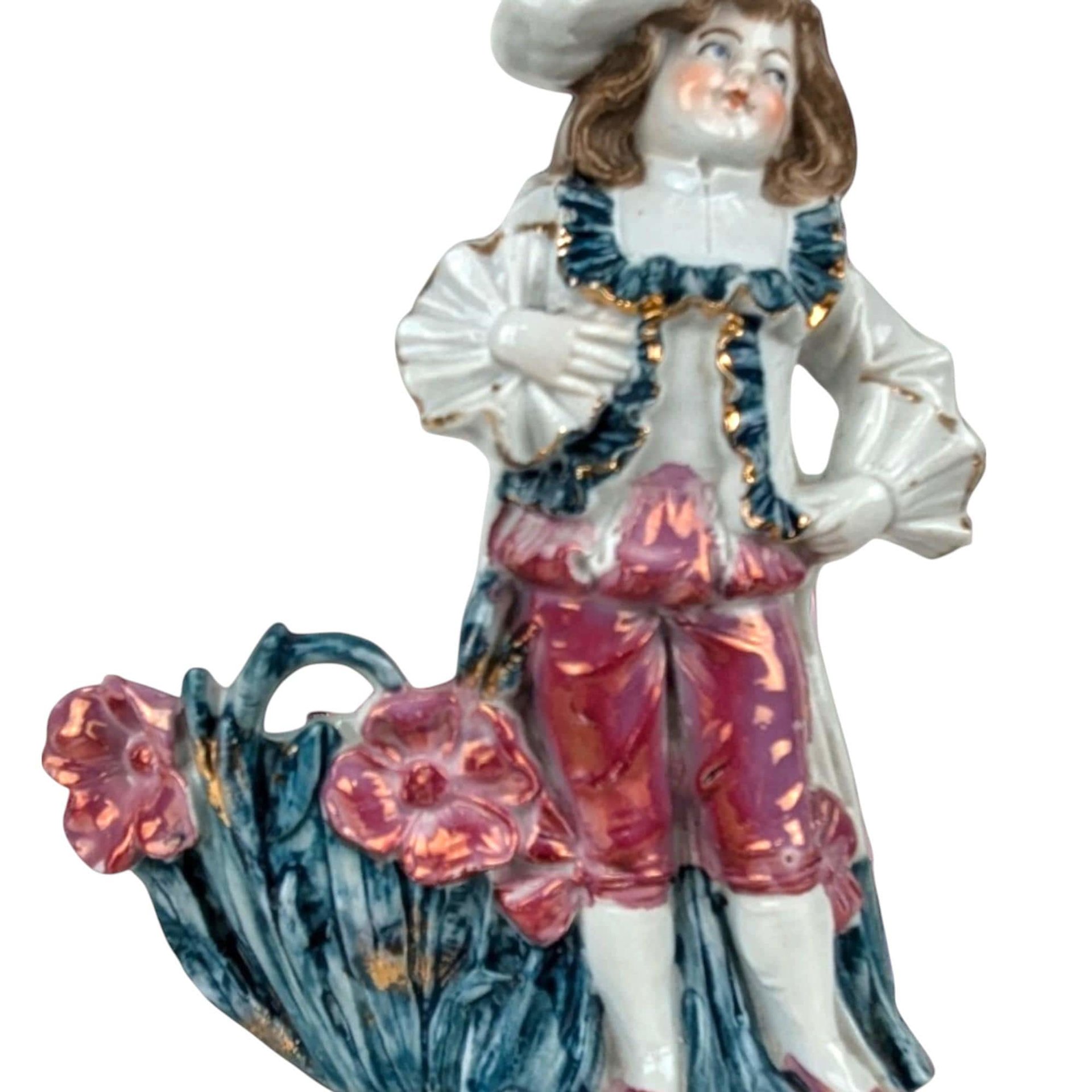 Vintage Ceramic Boy with Flowers Planter Vase