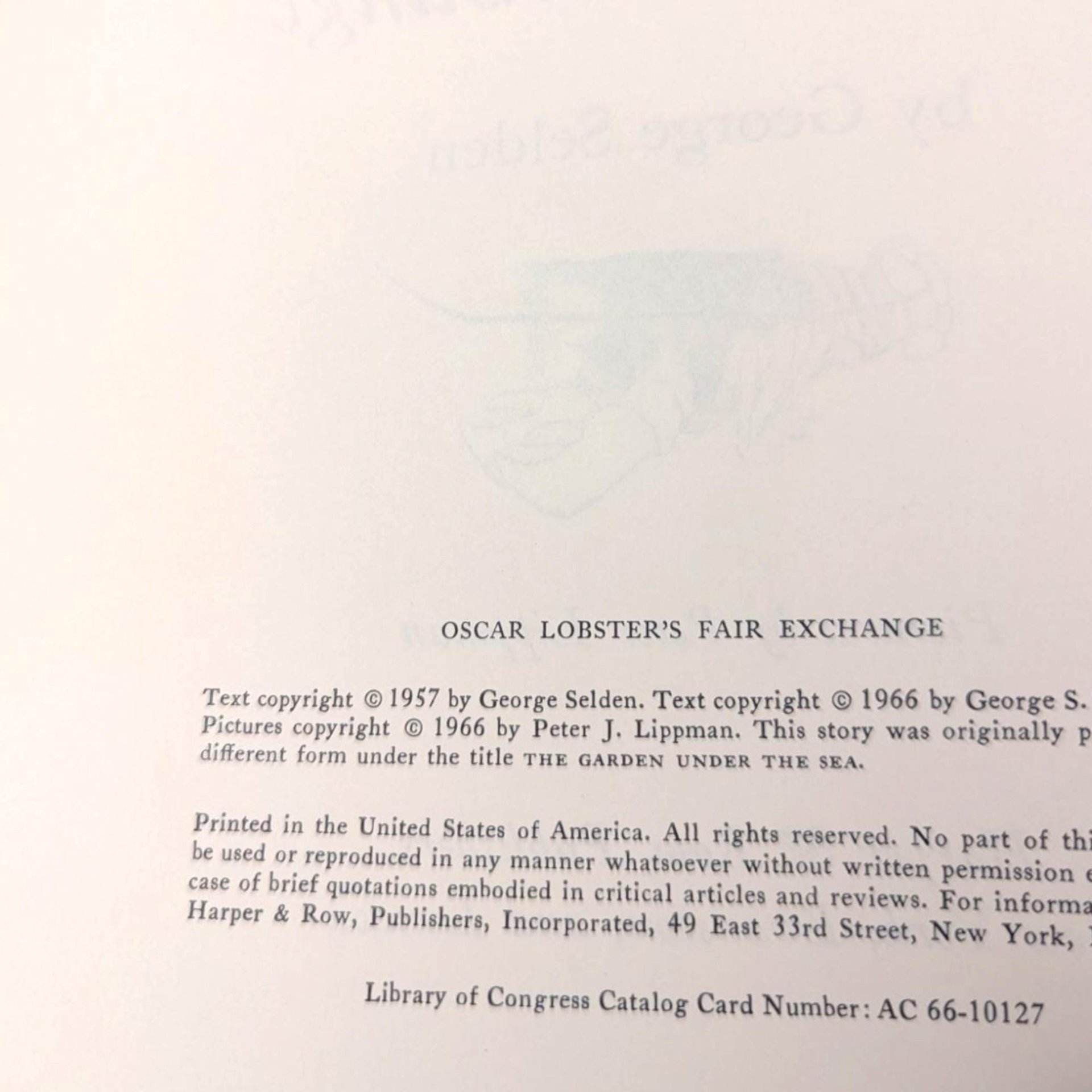 1966 Oscar Lobster's Fair Exchange, George Selden