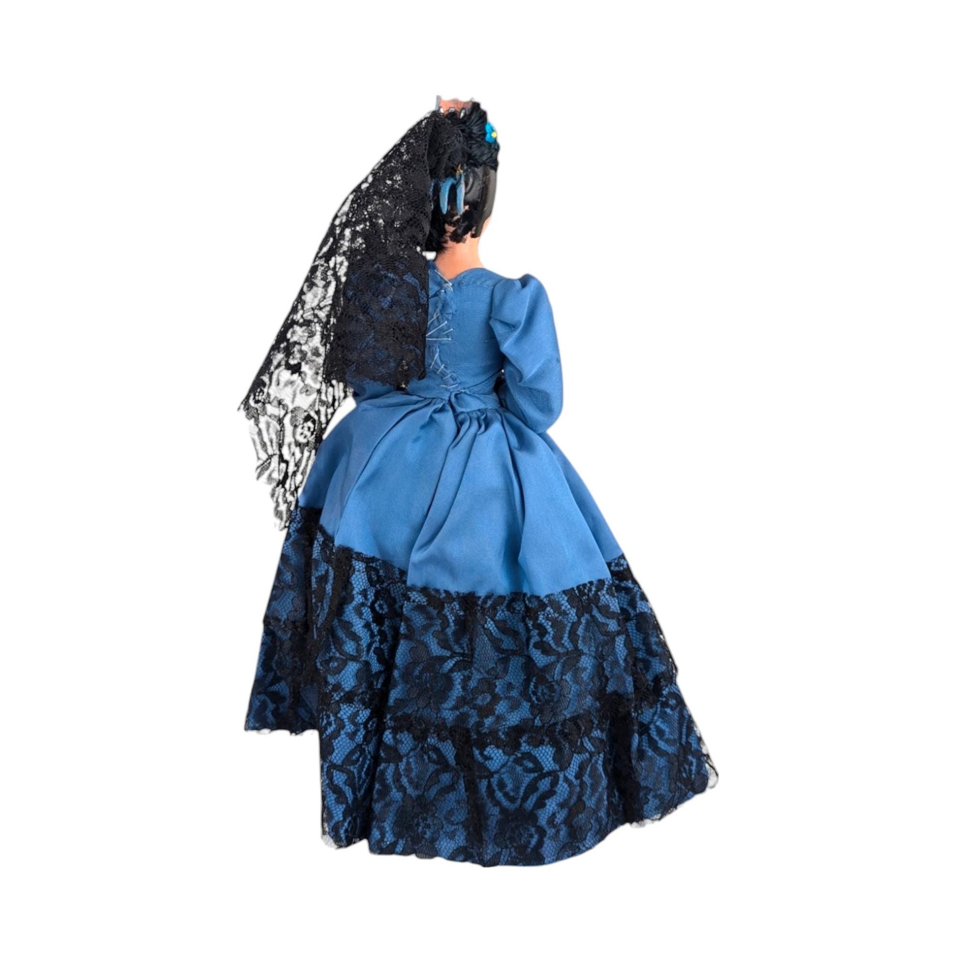 Vintage Spanish Woman in Blue Dress