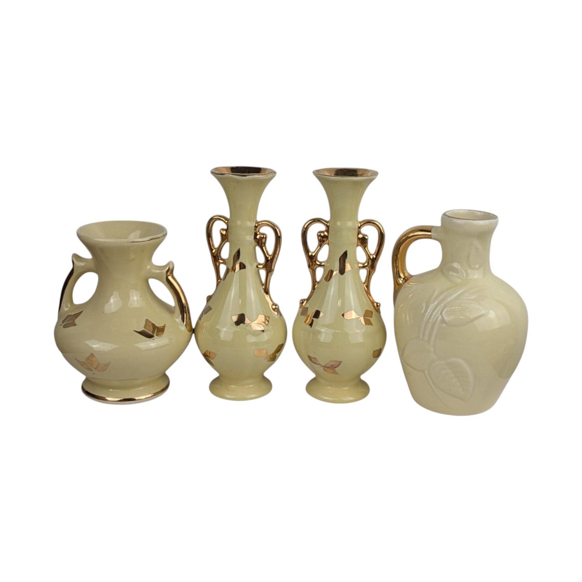 Vintage Yellow Ceramic Vases: Art Deco & MCM Gold Accents