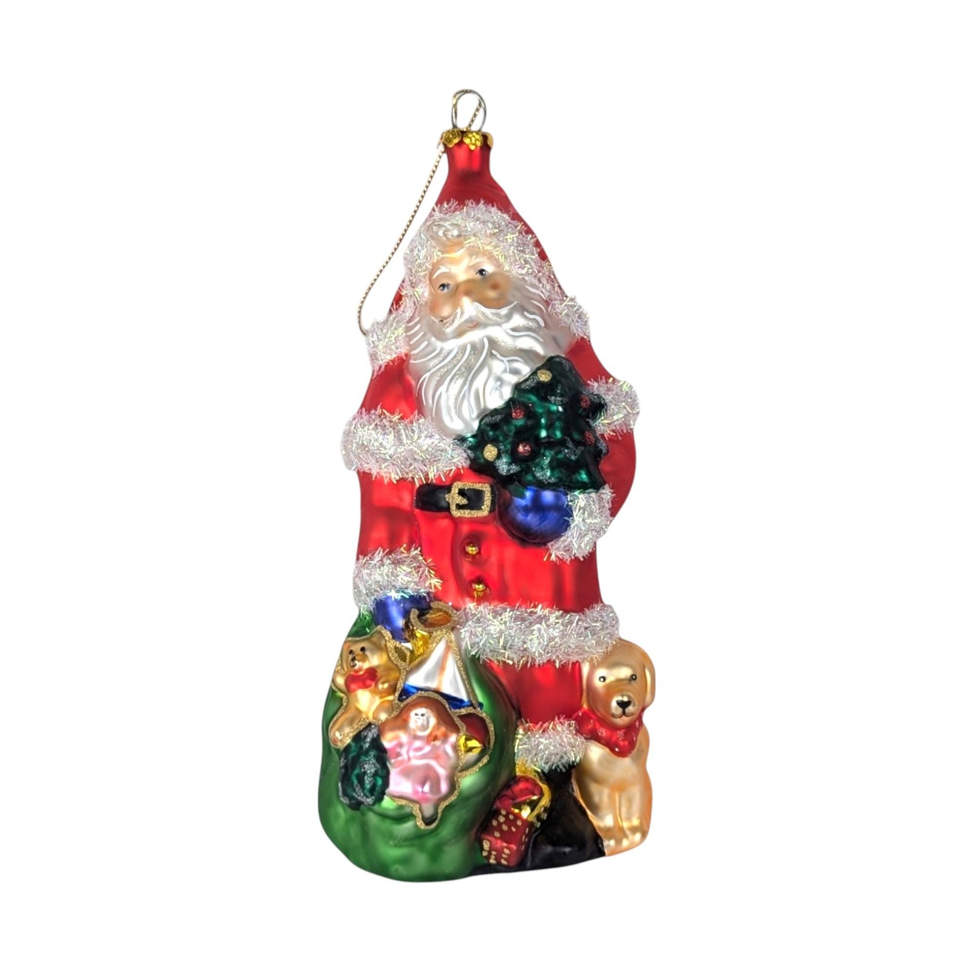Vintage Large Glass Santa with Toys Ornament