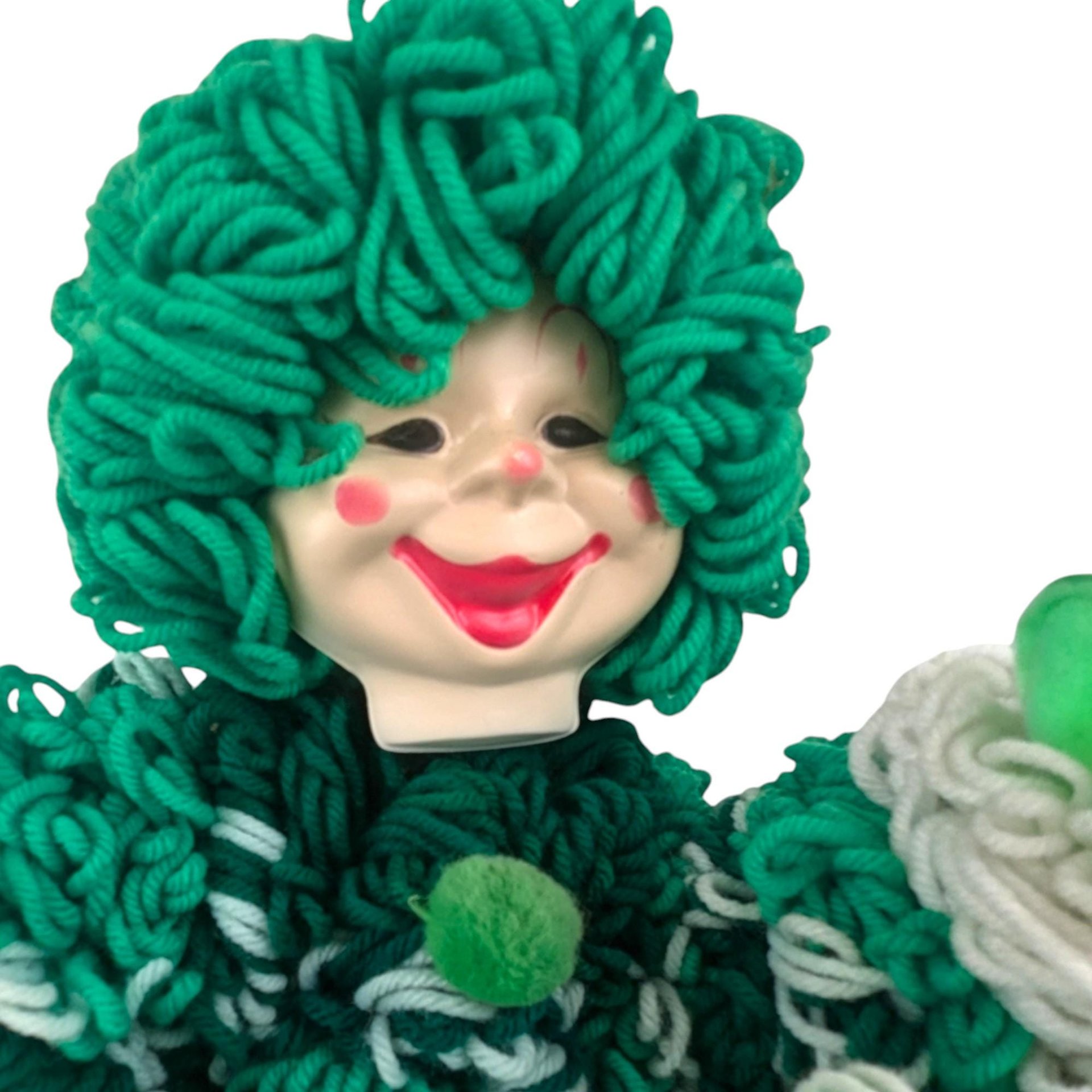 Vintage Handmade Green Yarn Sitting Clown