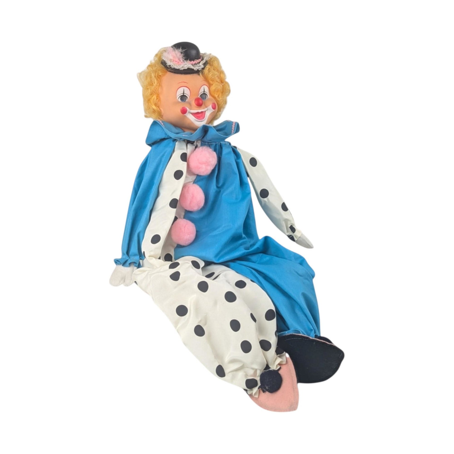 Vintage Handmade Polka Dot Clown Shelf Sitter