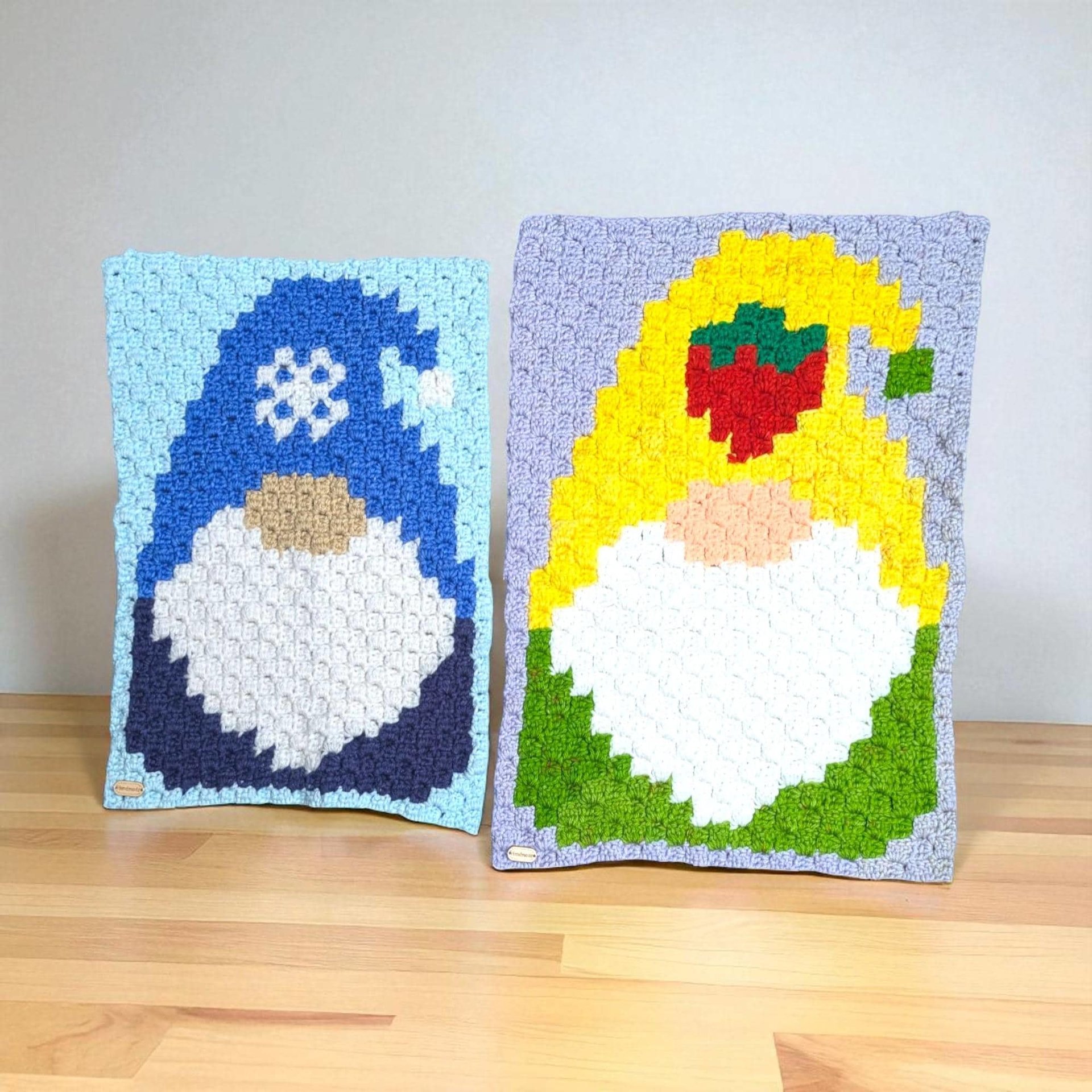 Pair of Handmade Completed Crochet Gnome Wall Hangings
