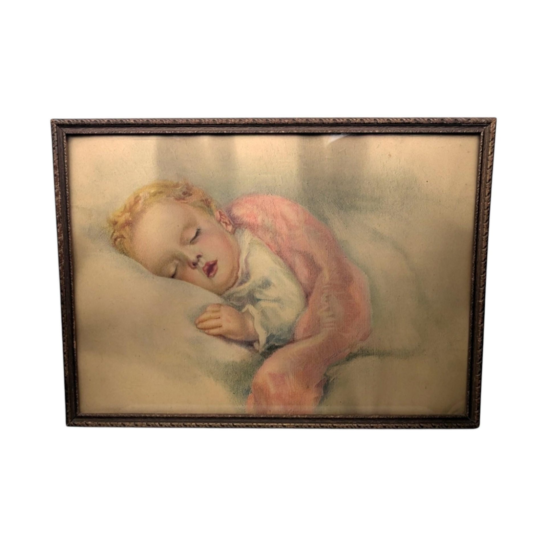 Vintage Bessie Pease Gutmann Sleeping Baby Framed Print