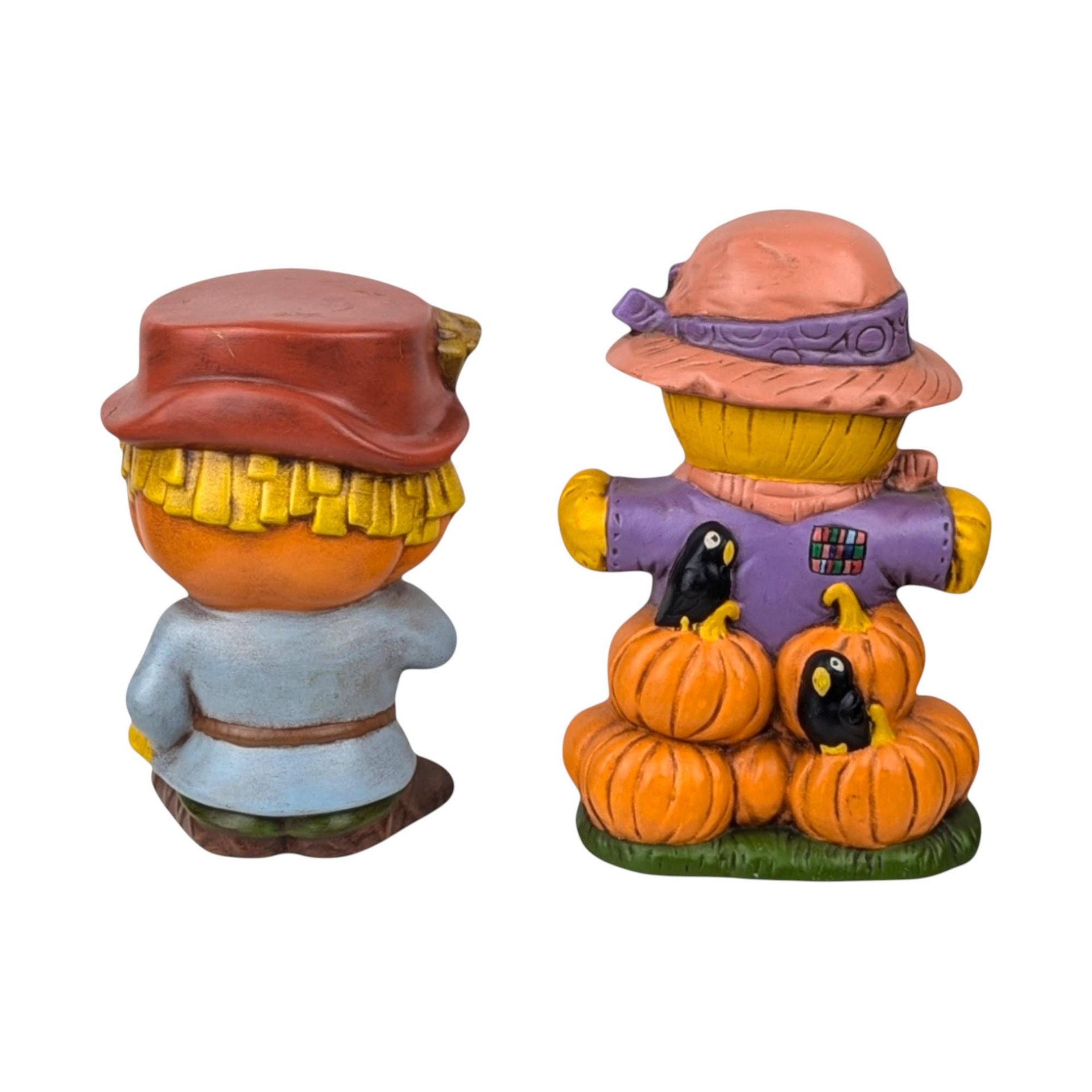 1970s Hand-Painted Scarecrow & Jack-O'-Lantern Ceramic Figures