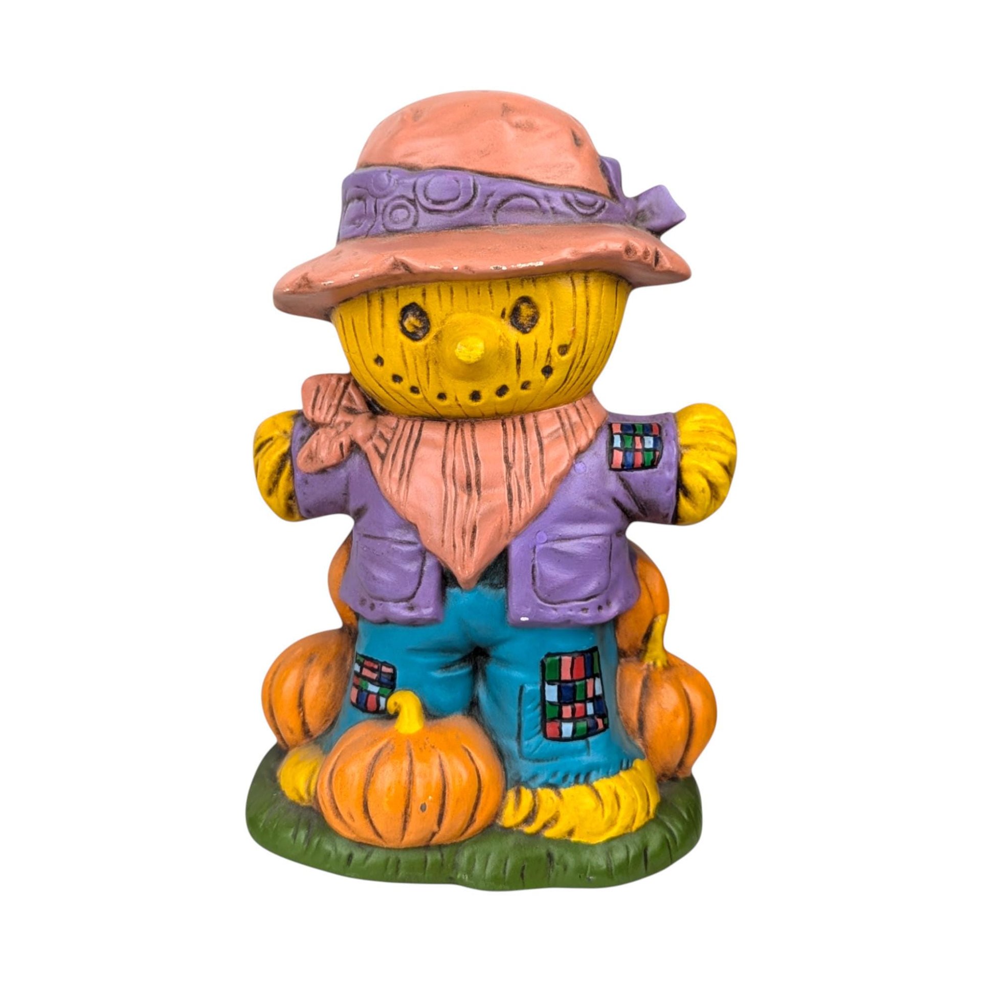1970s Hand-Painted Scarecrow & Jack-O'-Lantern Ceramic Figures