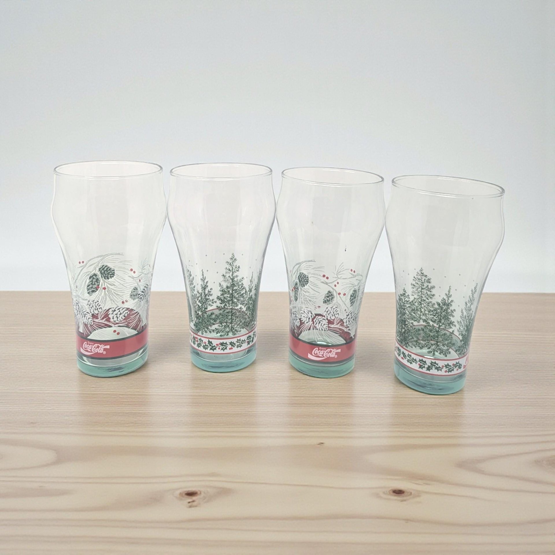 Set of 4 Vintage Coca-Cola Pine Cone and Tree Glasses