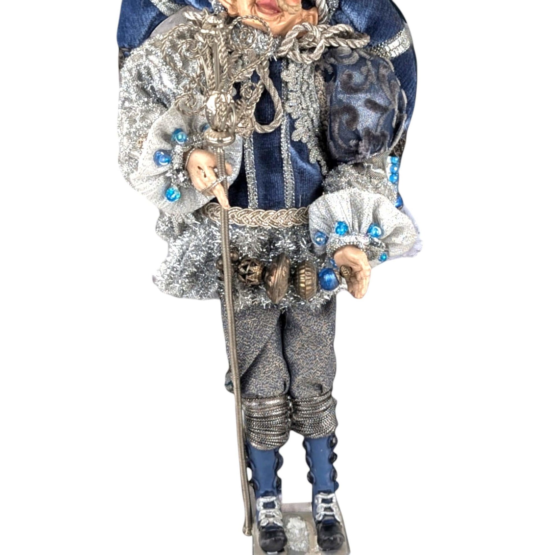 Vintage Christmas Santa Elf Jester Figure: Blue & Silver