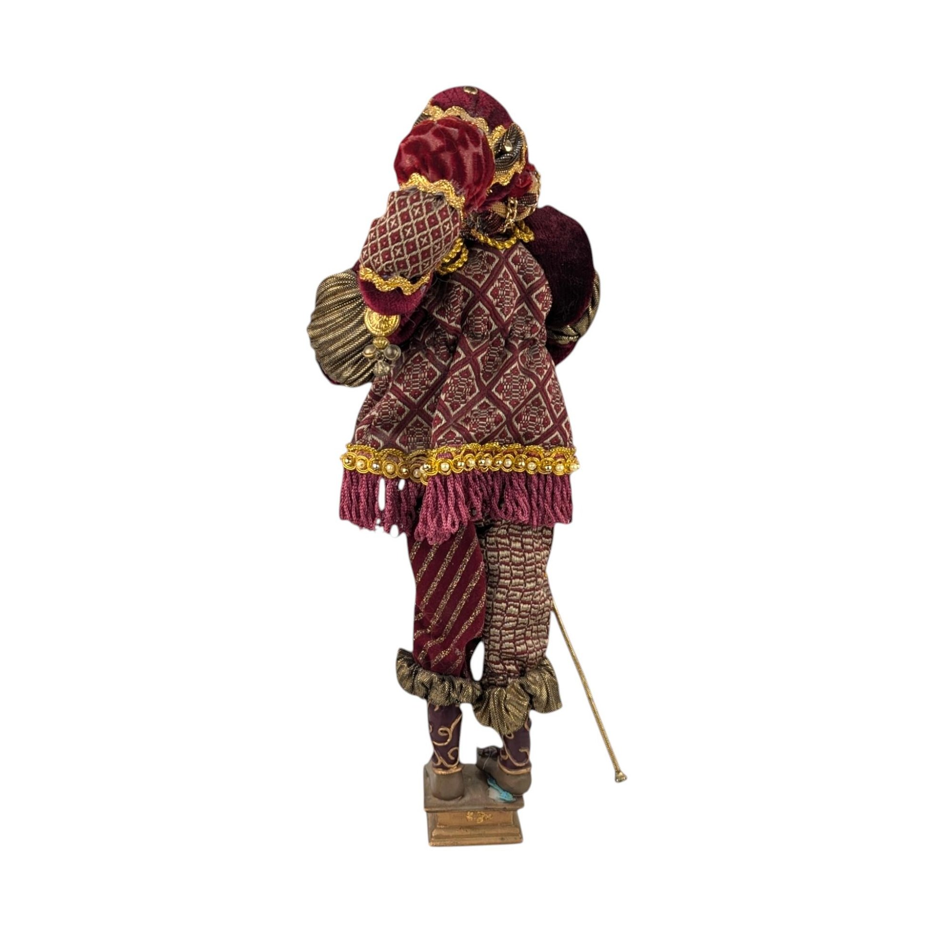 Vintage Santa Elf Jester Figure: Maroon & Gold