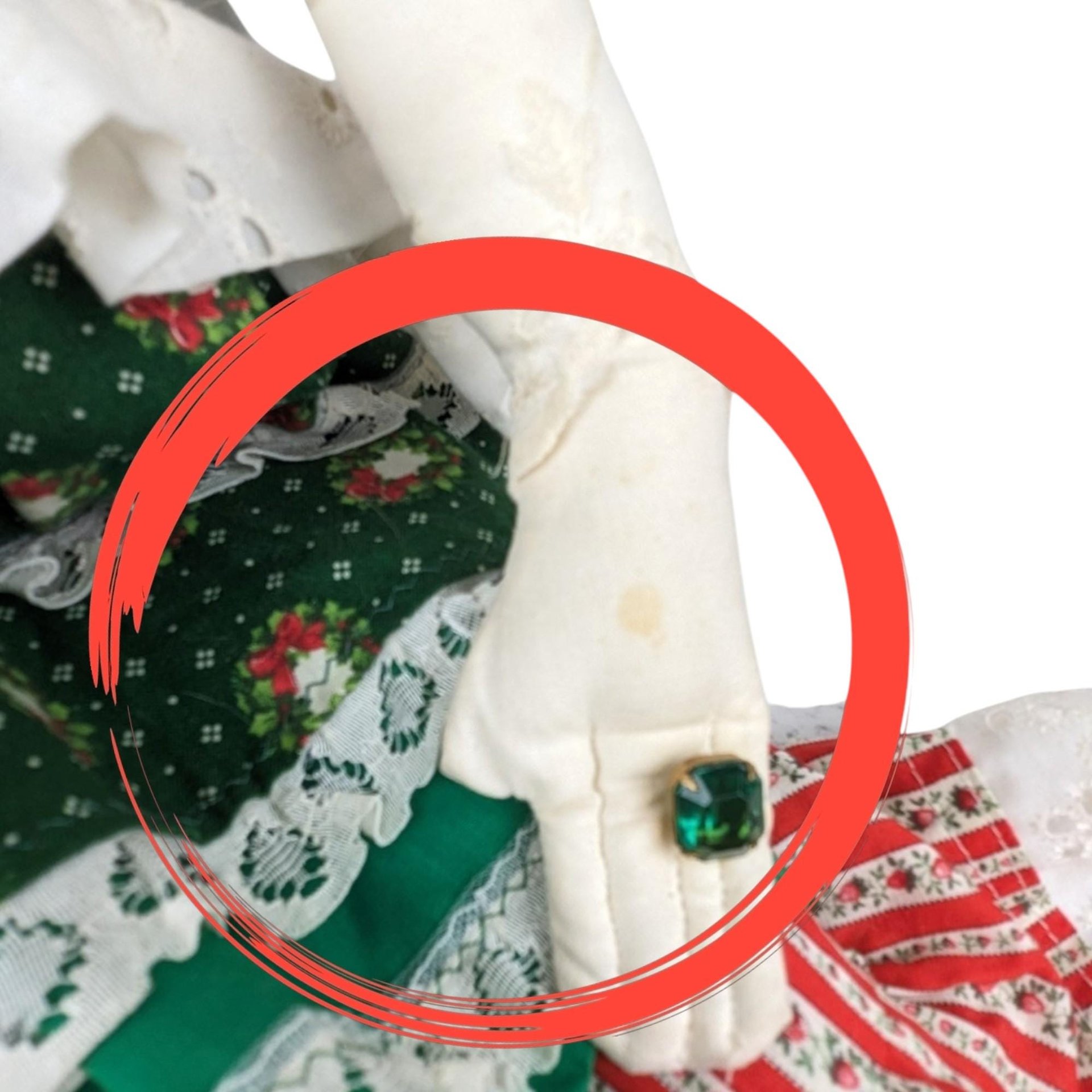 Vintage Handmade 25" Cloth Doll with Red Hair & Ruffled Dress