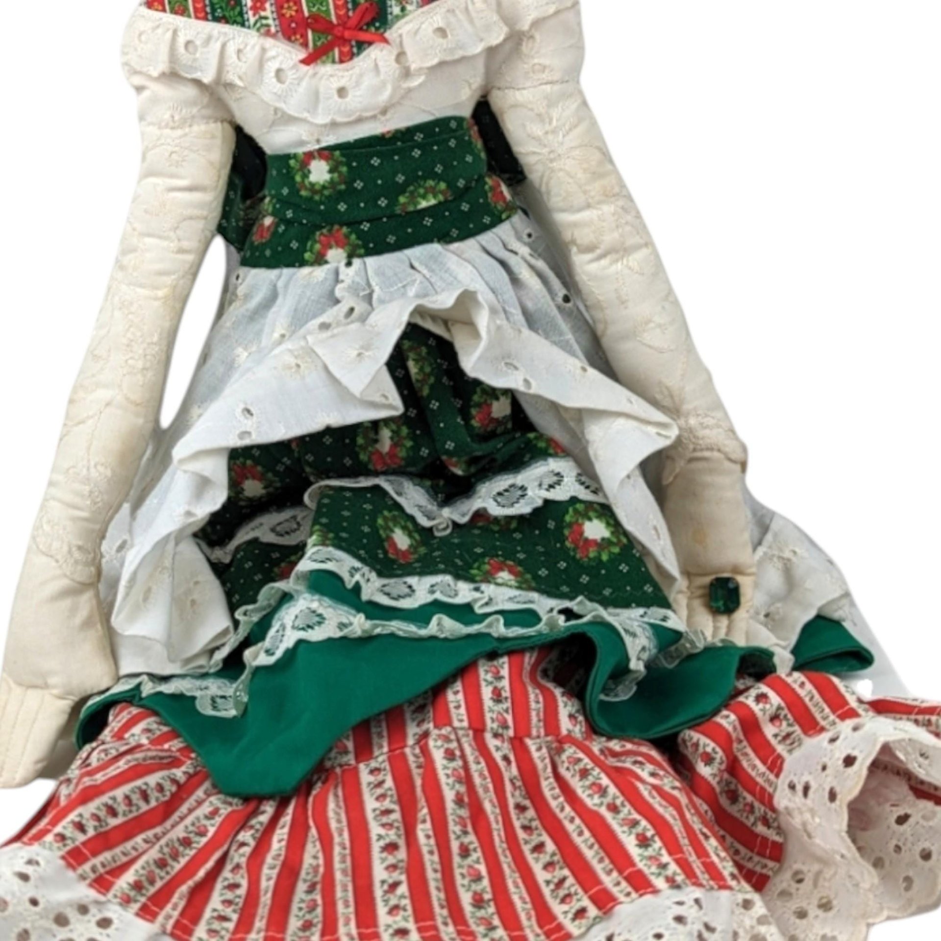 Vintage Handmade 25" Cloth Doll with Red Hair & Ruffled Dress