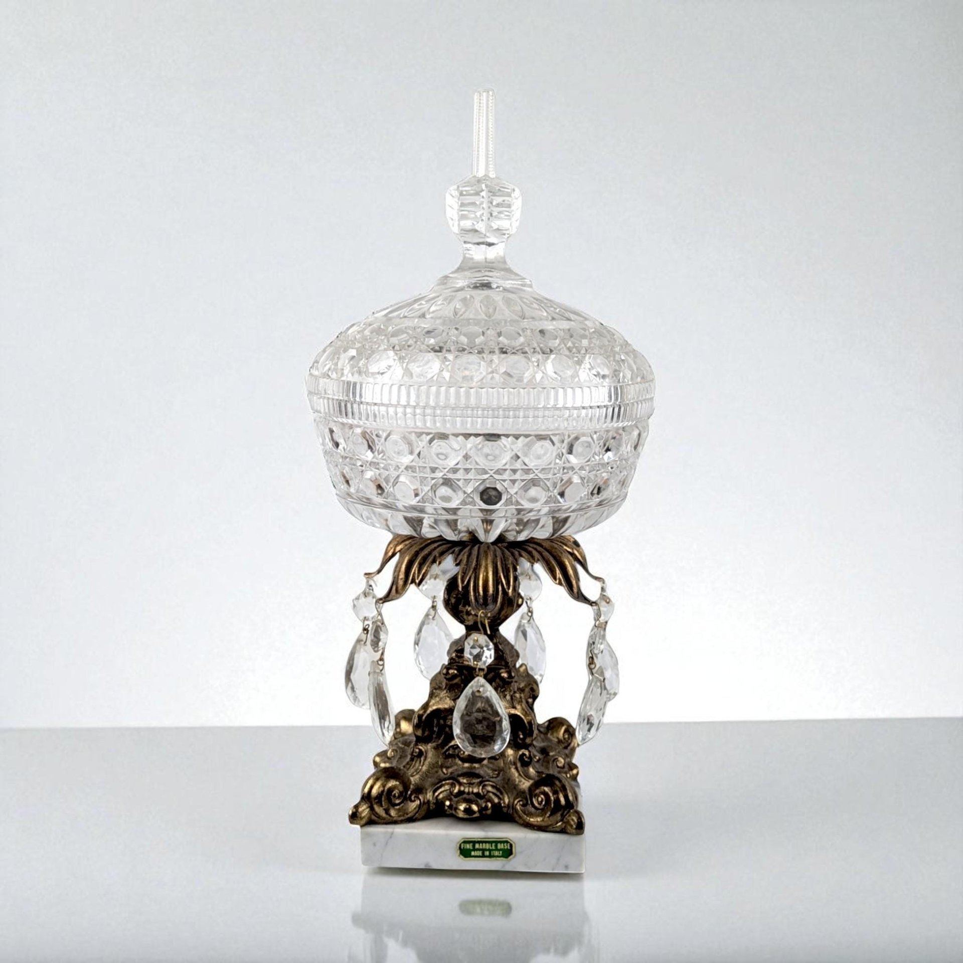 Vintage Italian Crystal and Marble Lidded Candy Dish