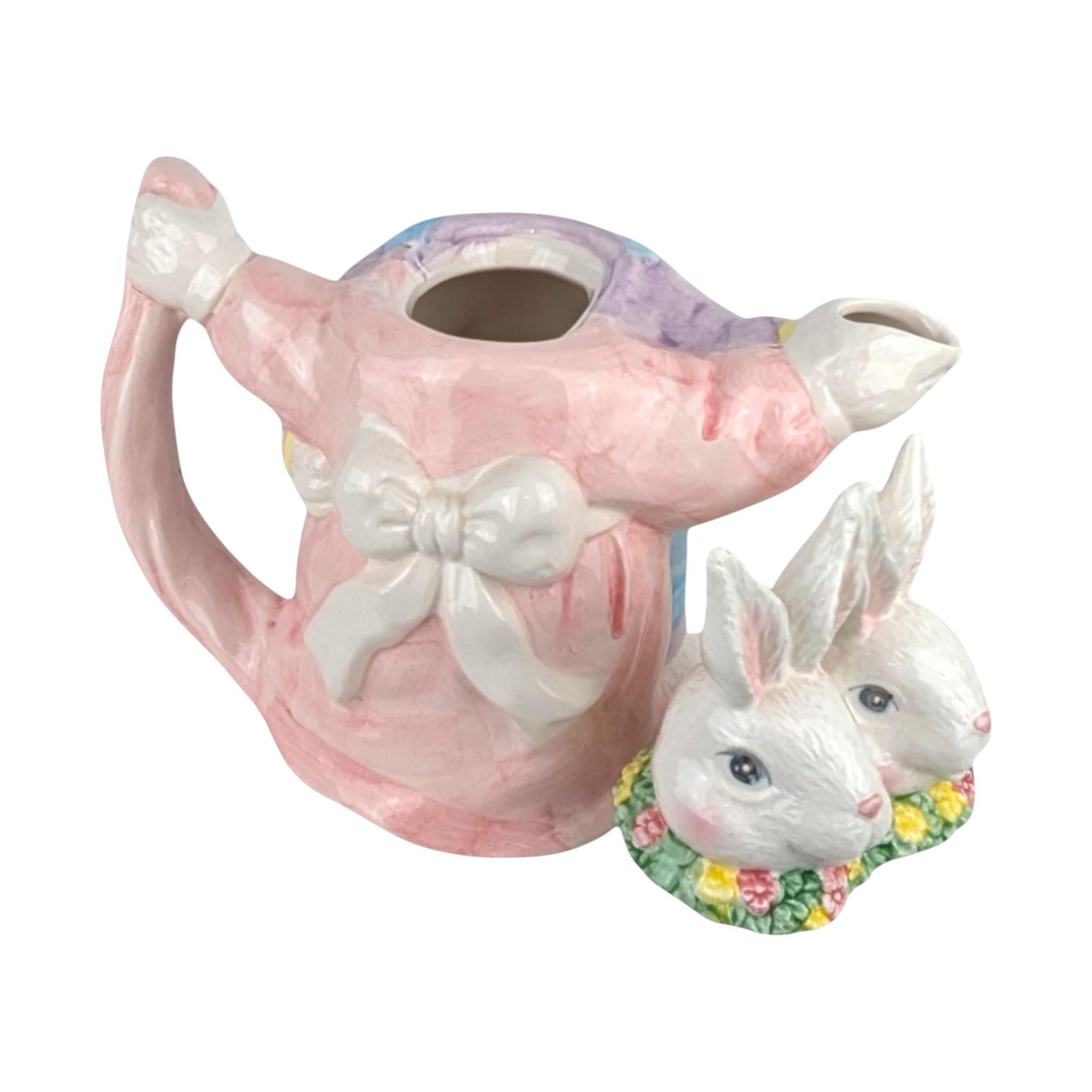 Vintage Whimsical Dancing Rabbits Ceramic Teapot