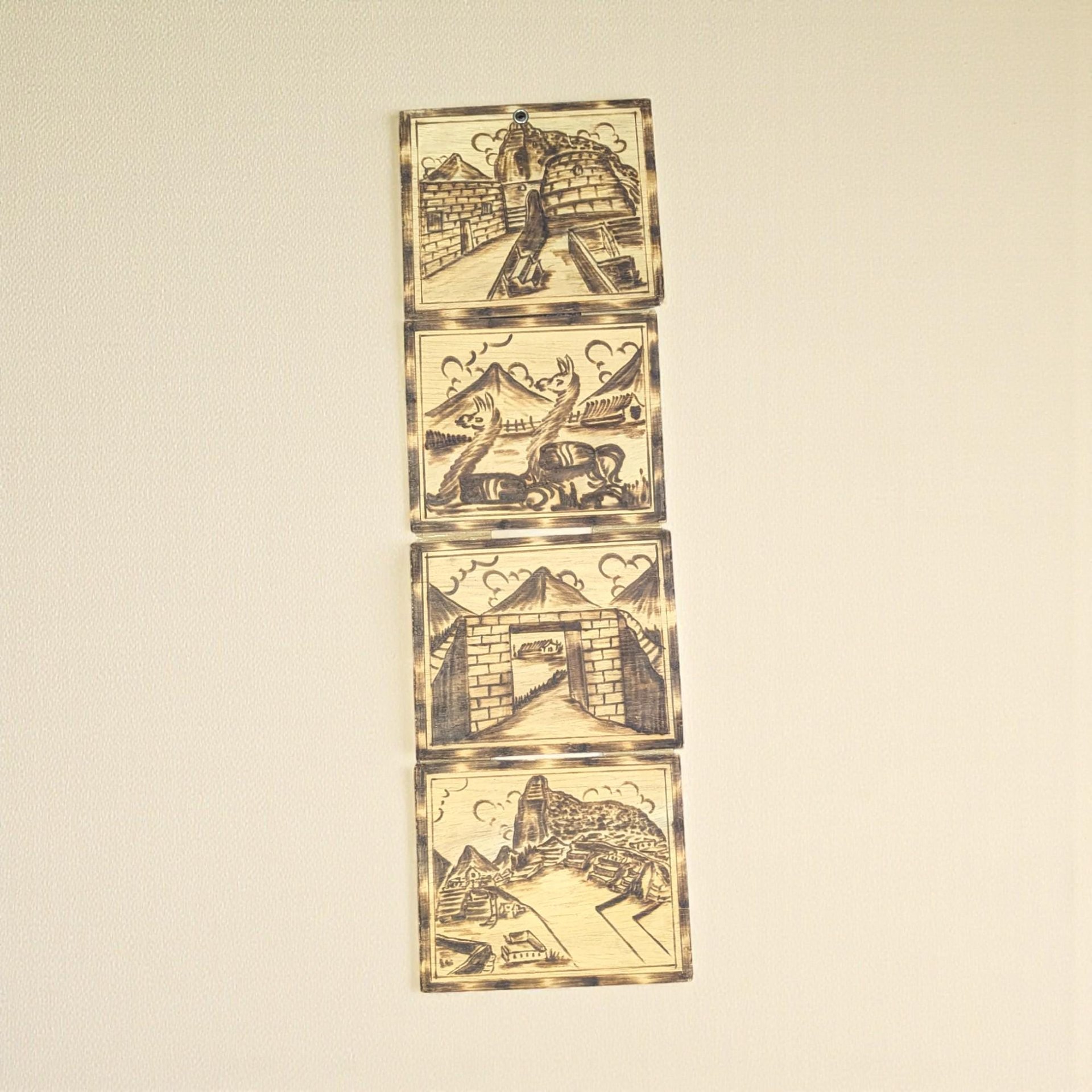 Vintage Peru Wood Burned Wall Art