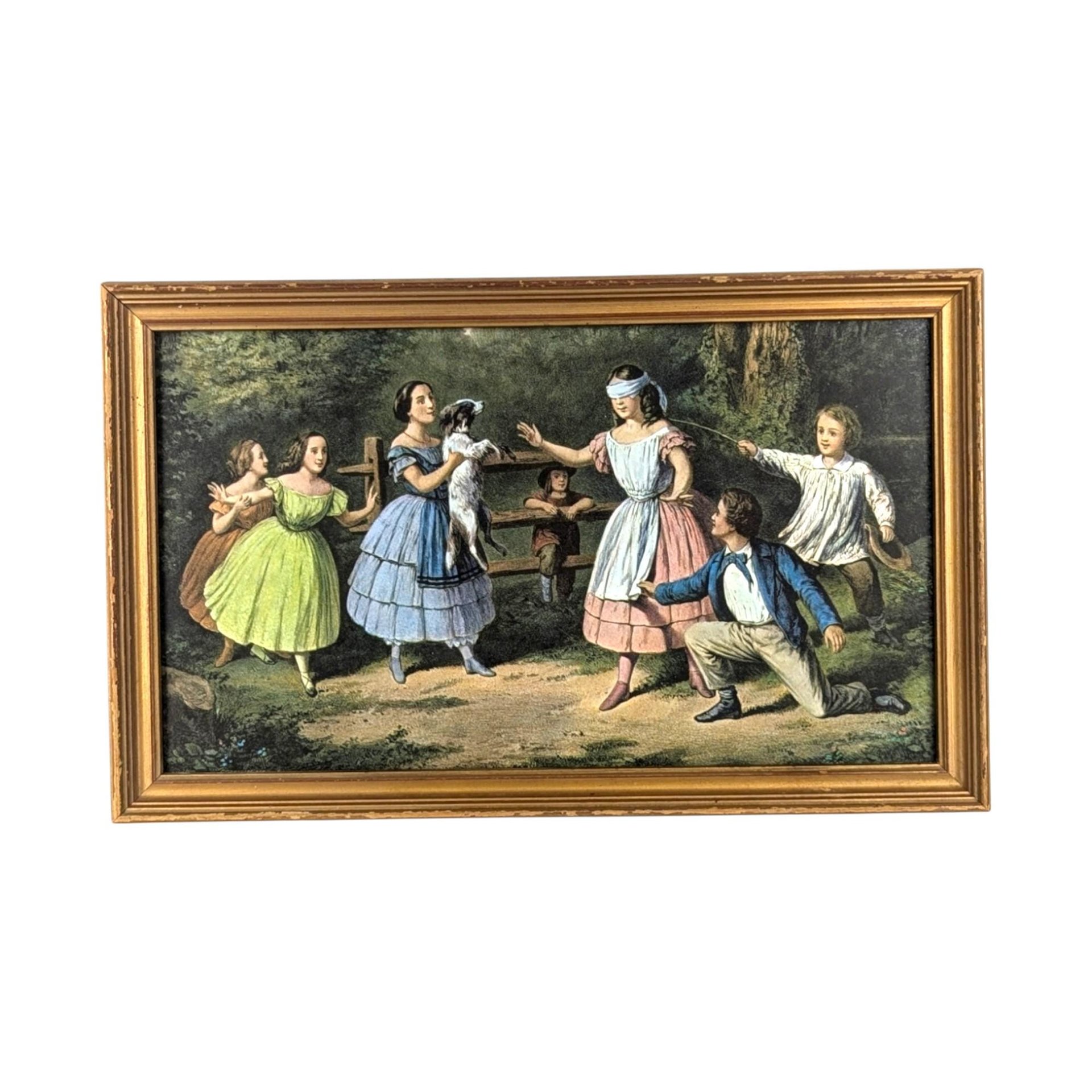 Vintage Currier and Ives Blind Man’s Bluff Framed Print