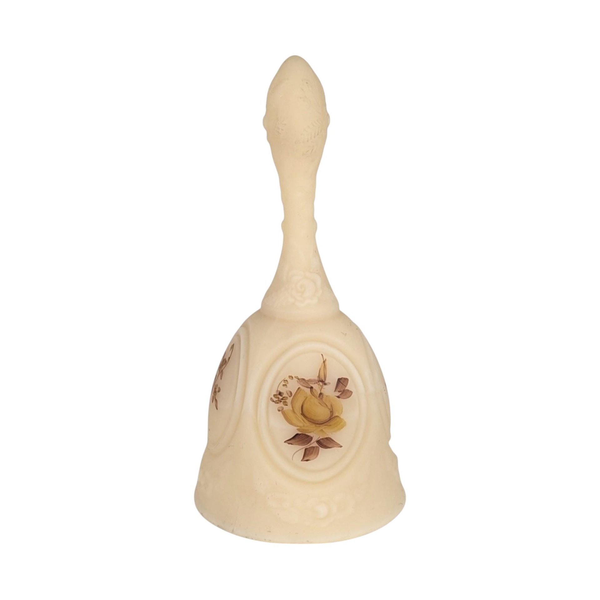 Vintage Fenton Chocolate Rose on Cameo Satin Glass Medallion Bell