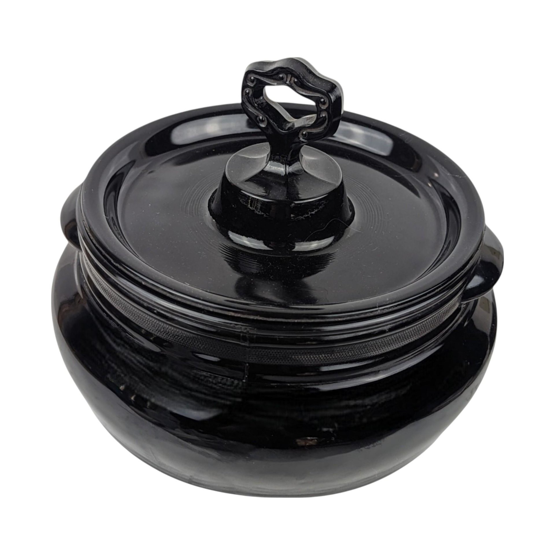 Vintage L.E. Smith Black Glass Bean Pot