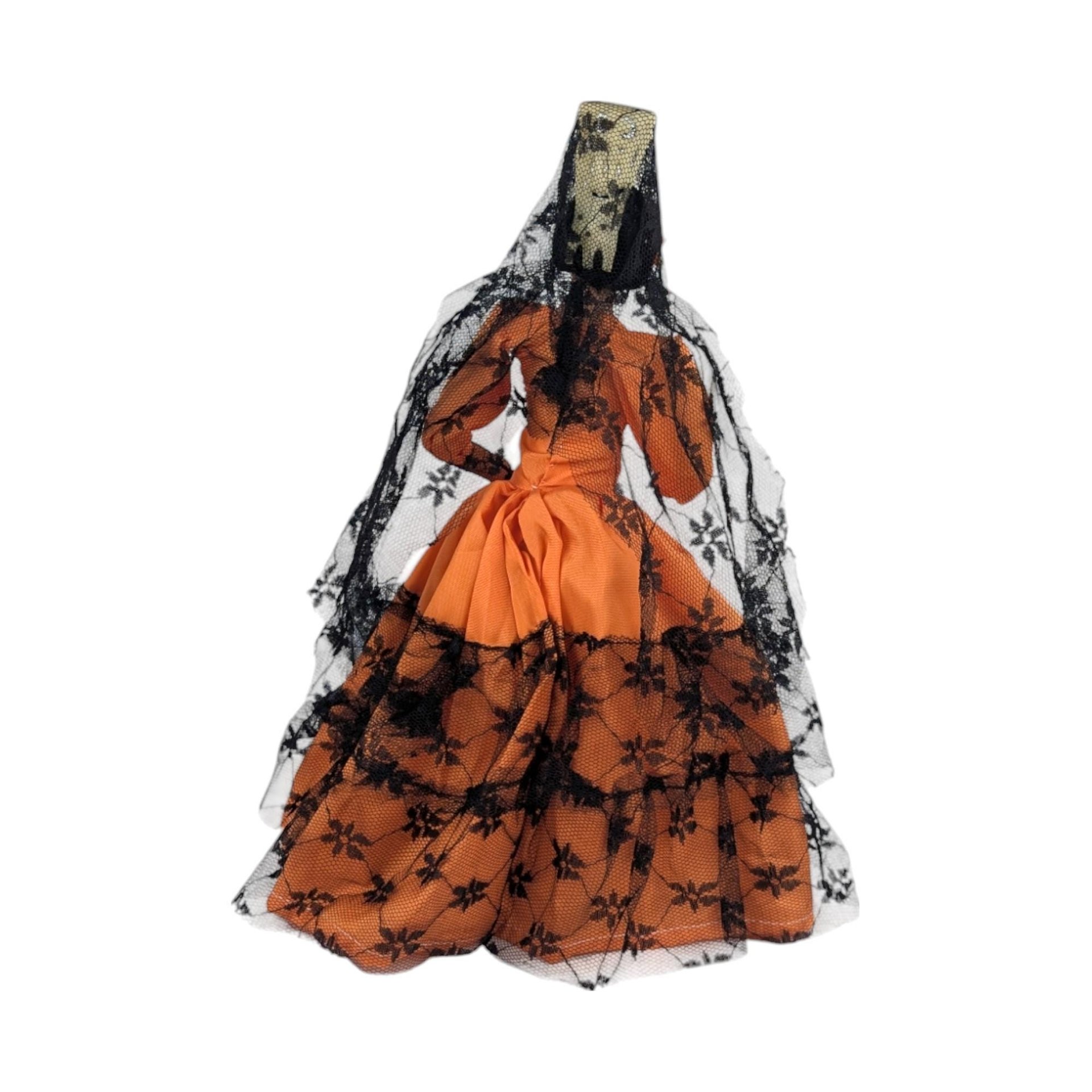 1960s Spanish Souvenir Doll Orange Lace Dress