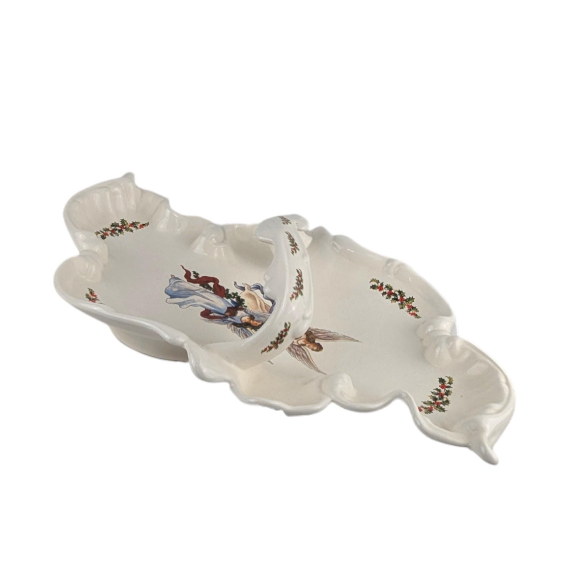 Vintage Ceramic Christmas Angel Handled Tray