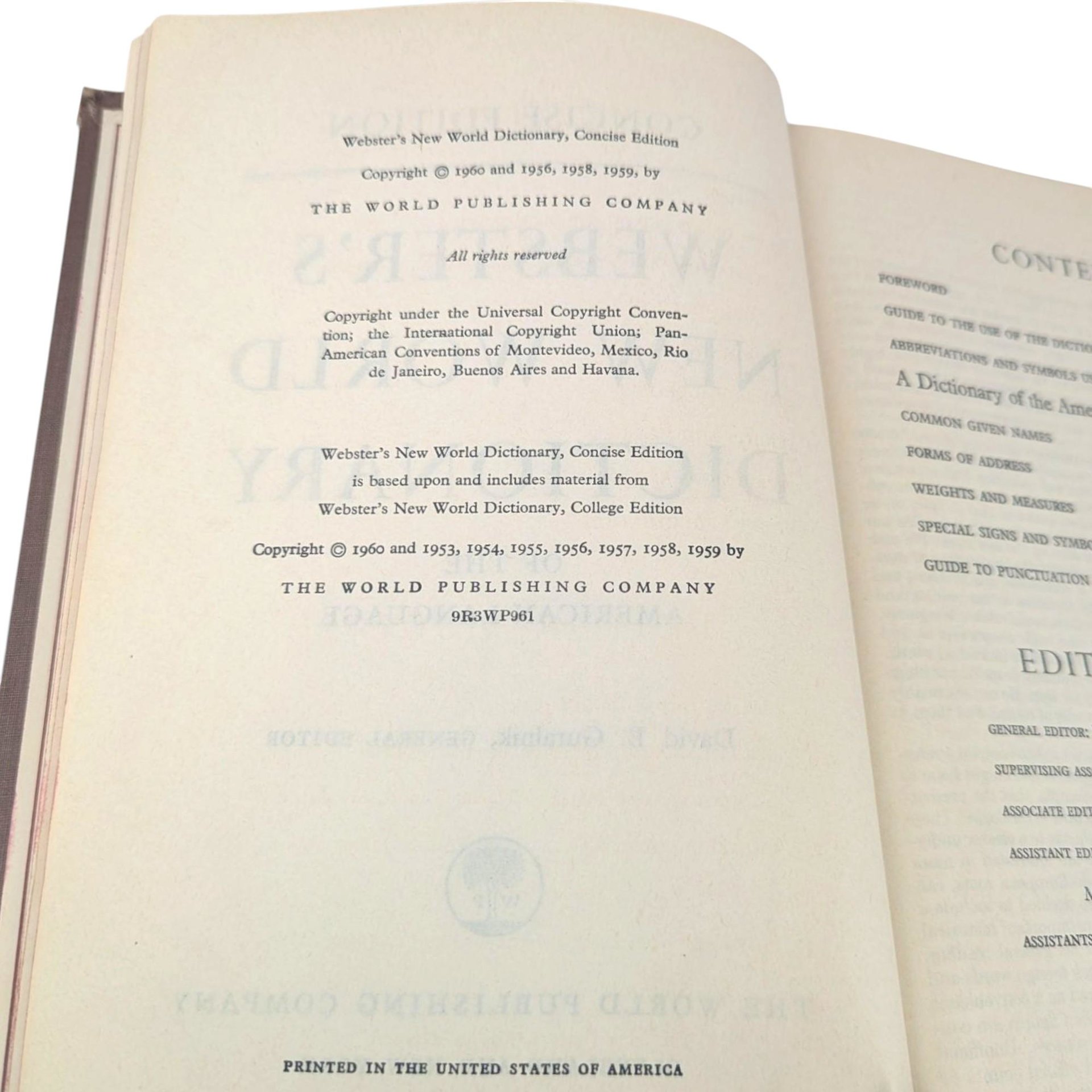 1959 Webster's New World Dictionary Hardcover