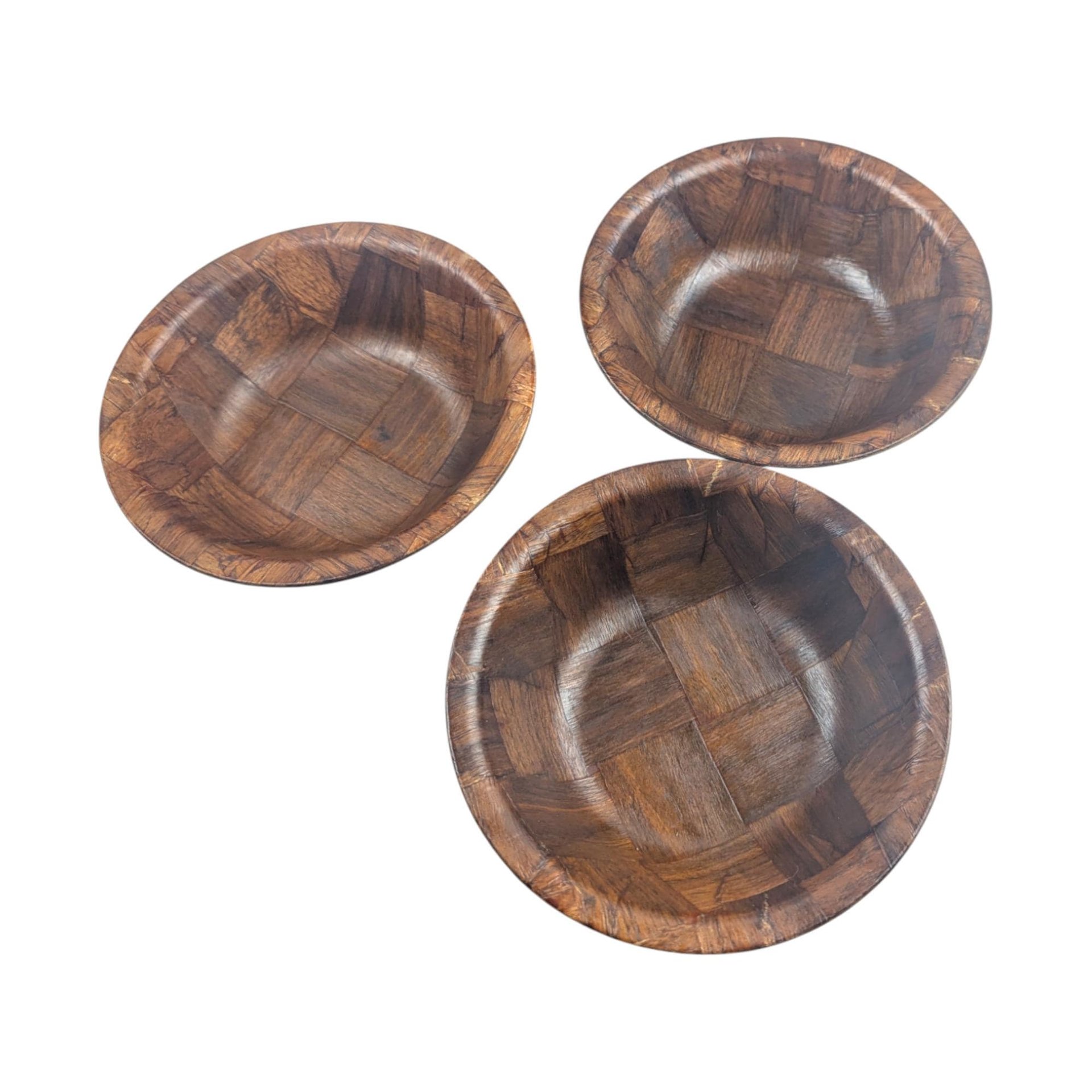 Vintage 4 Piece Woven Wood Salad Bowl Set