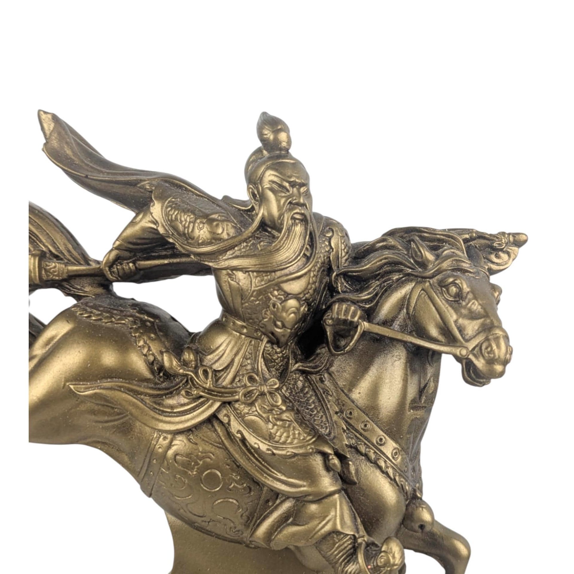 Vintage Gold Resin Asian Warrior Horse Statue