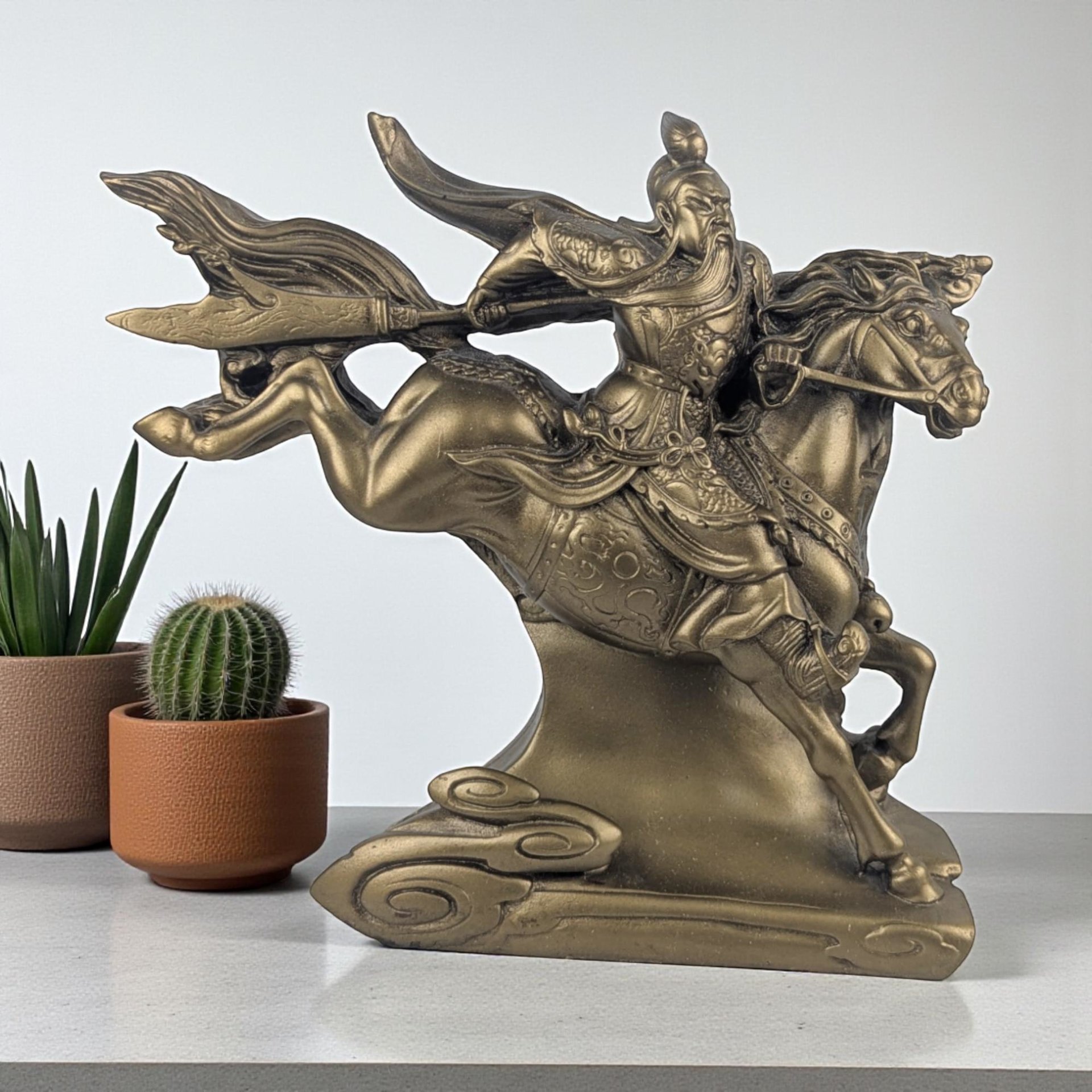 Vintage Gold Resin Asian Warrior Horse Statue