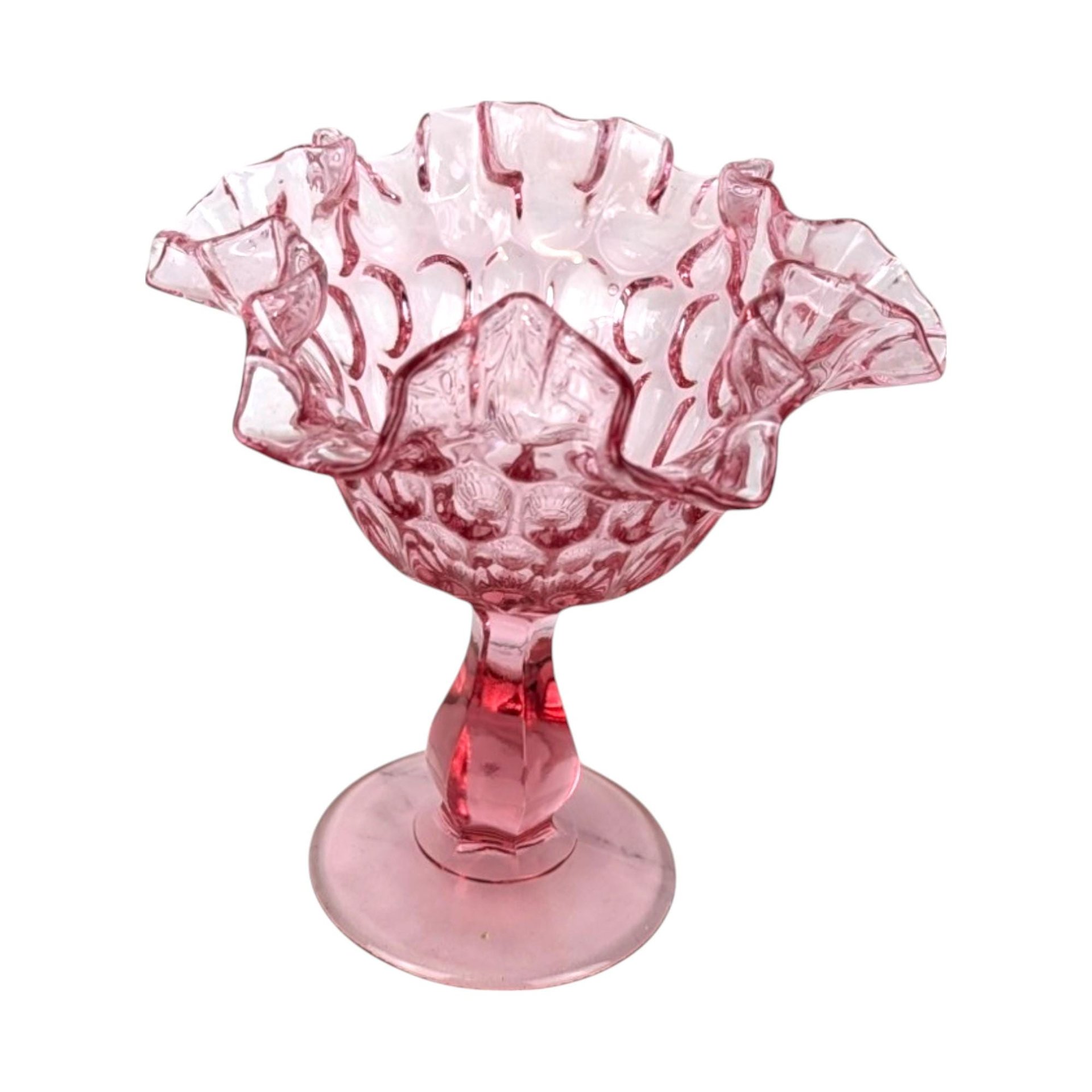 Vintage Fenton Thumbprint Ruffled Cranberry Glass Dish
