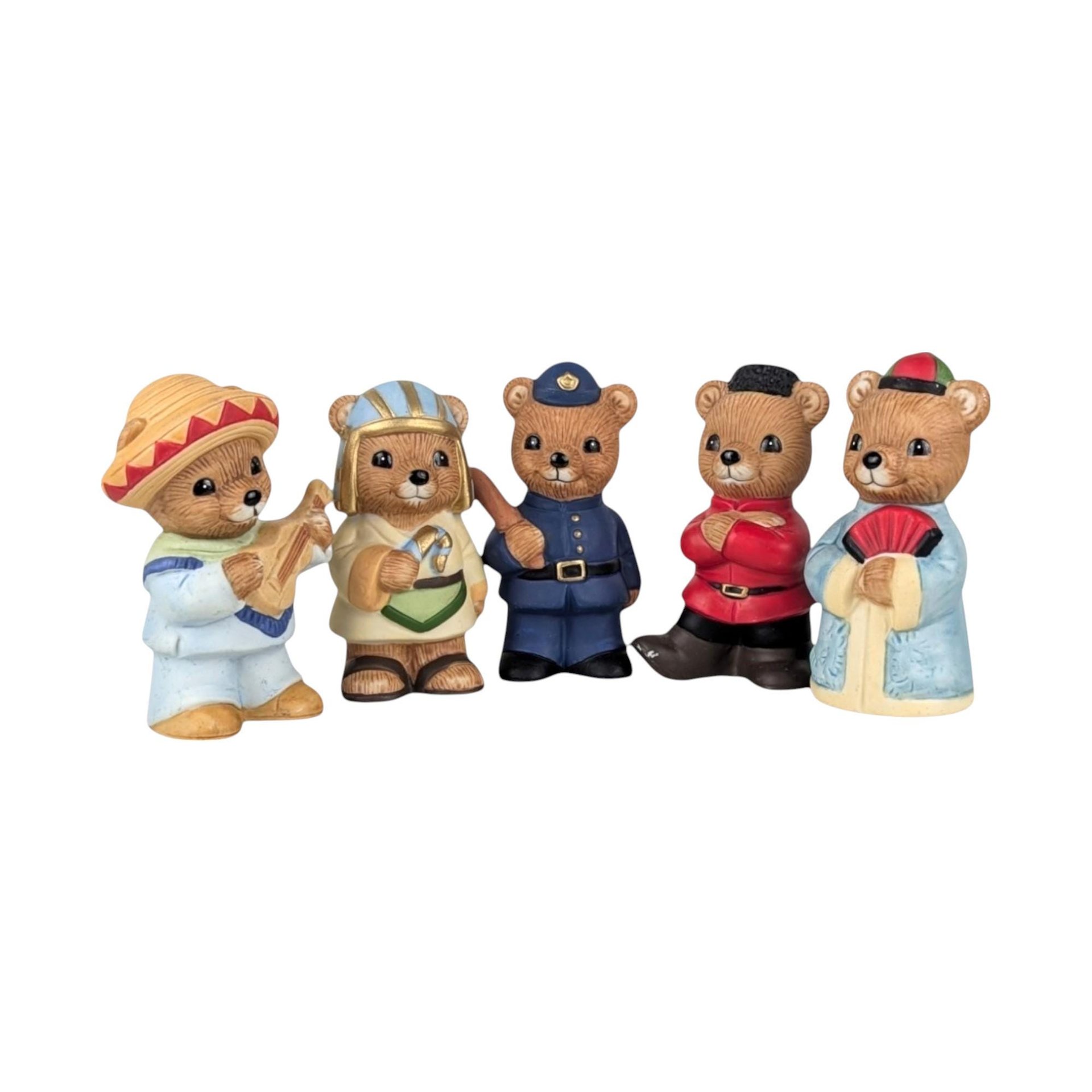 Vintage Homco 1406 5 Piece International Bear Set