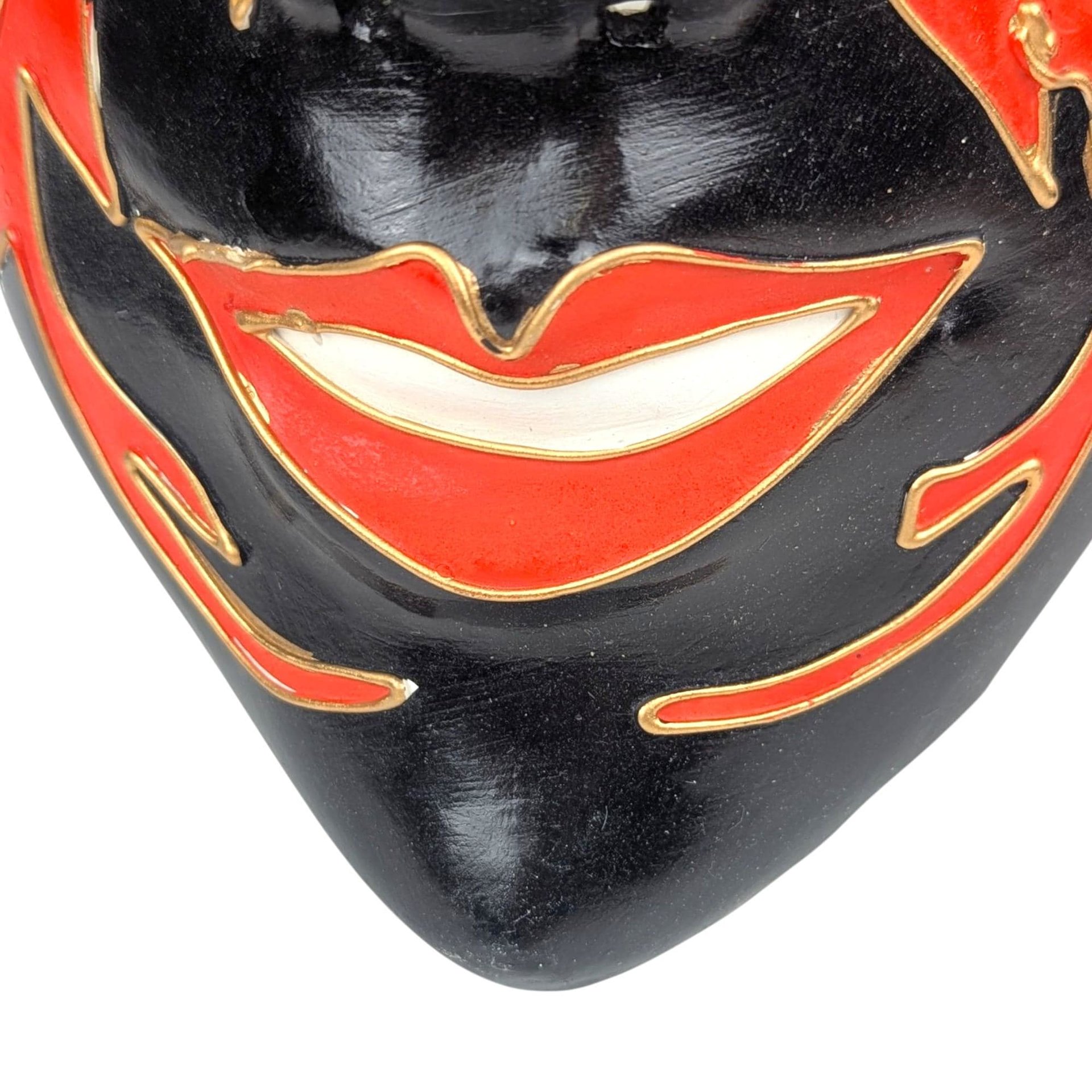 Handmade Vintage Paper Mâché Red and Black Mask