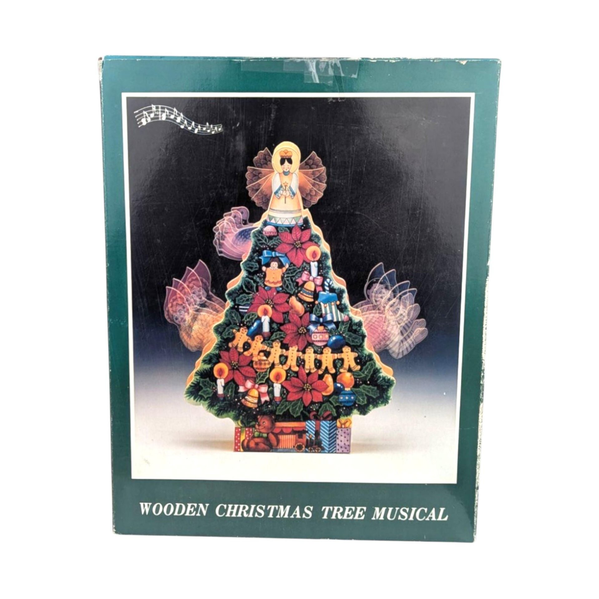 Vintage Wooden Christmas Tree Musical Decor