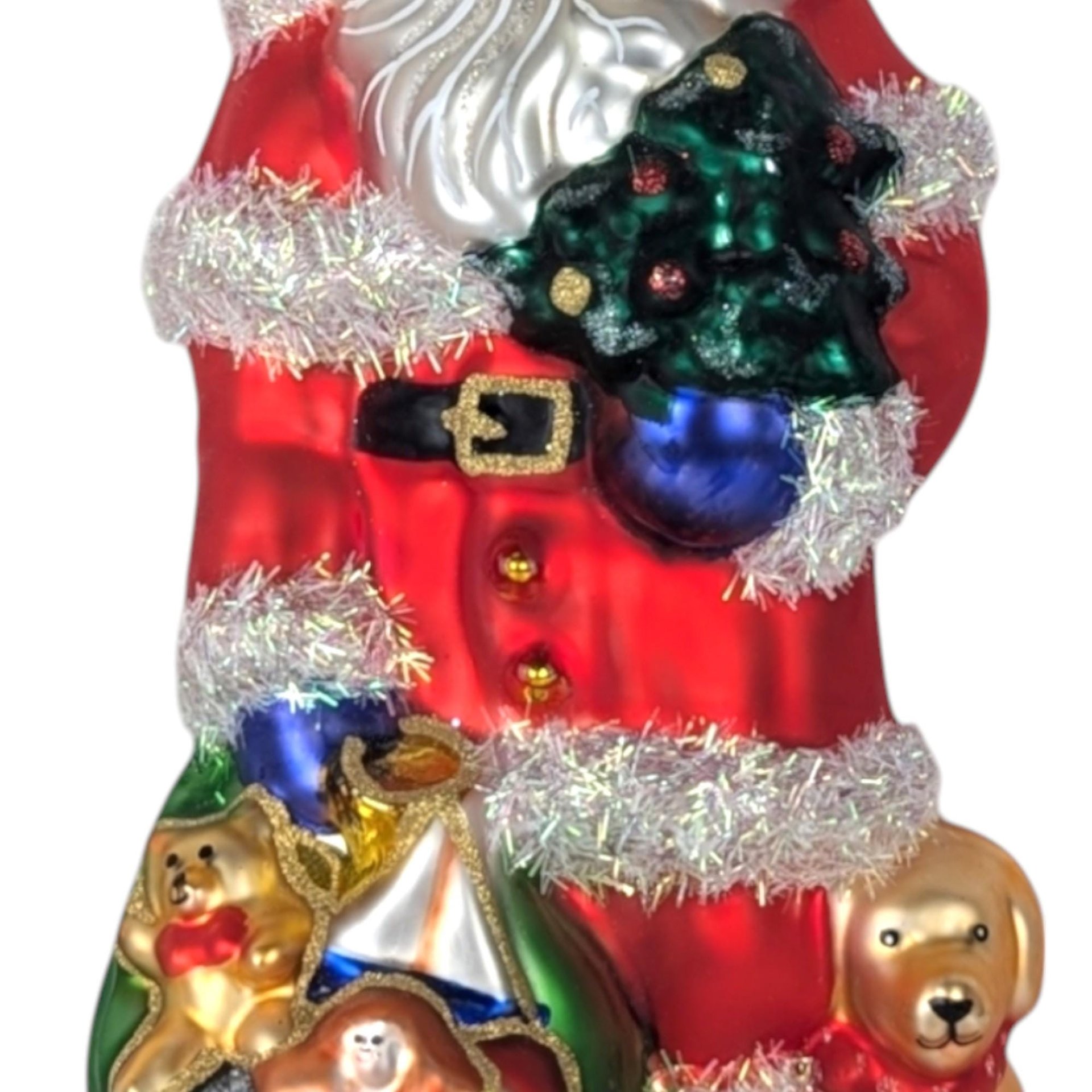 Vintage Large Glass Santa with Toys Ornament