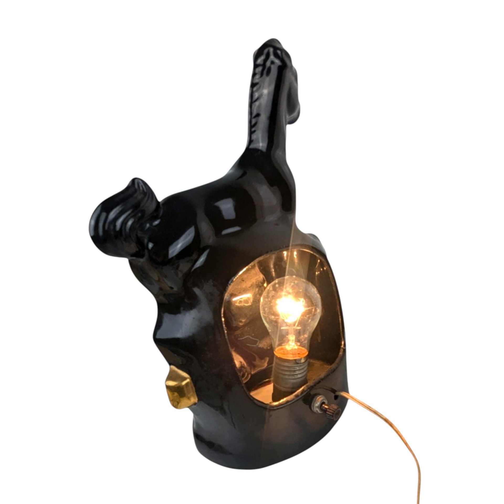 Vintage Black Ceramic Horse Lamp: Gold Accent