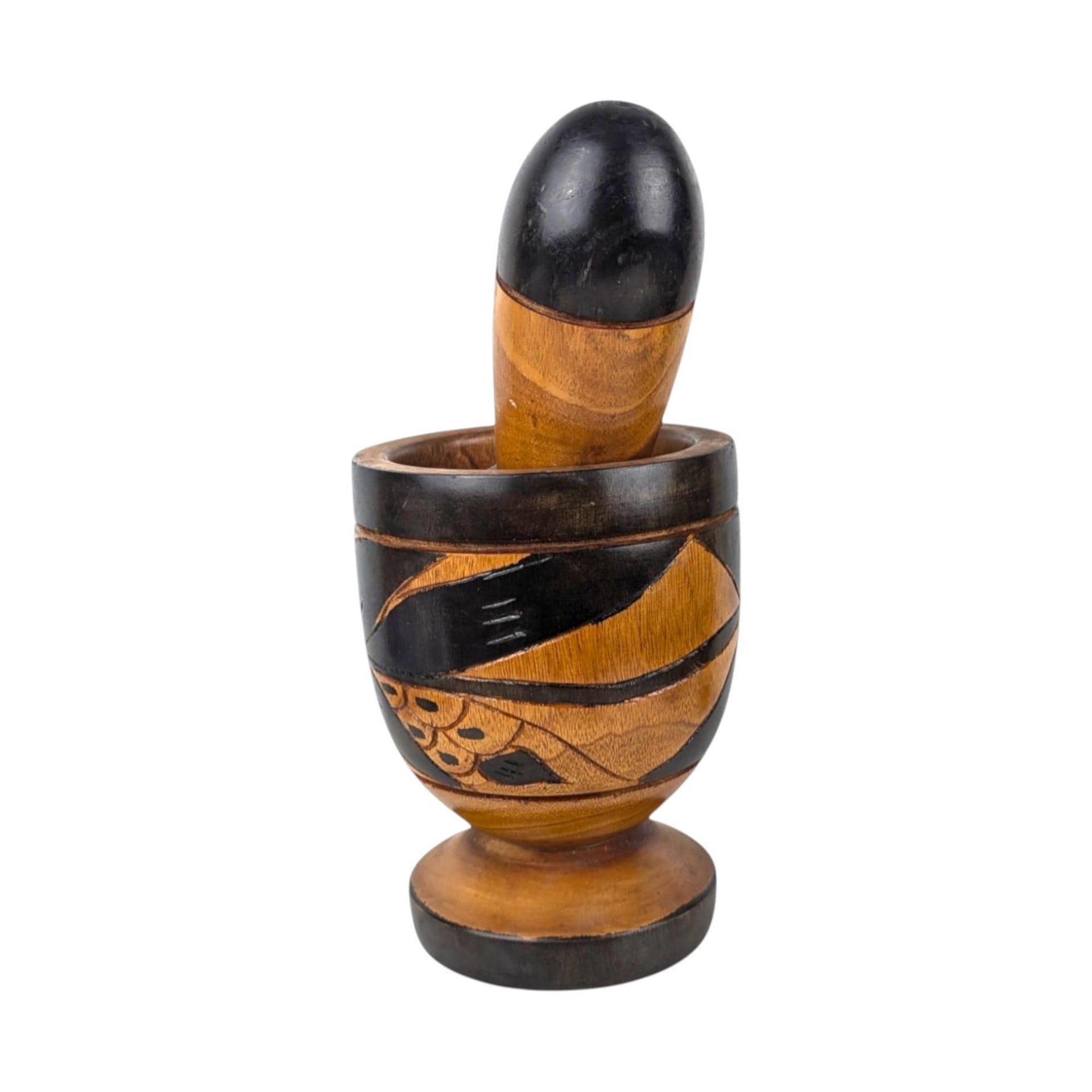 Vintage Handmade Carved Bird Wooden Mortar and Pestle