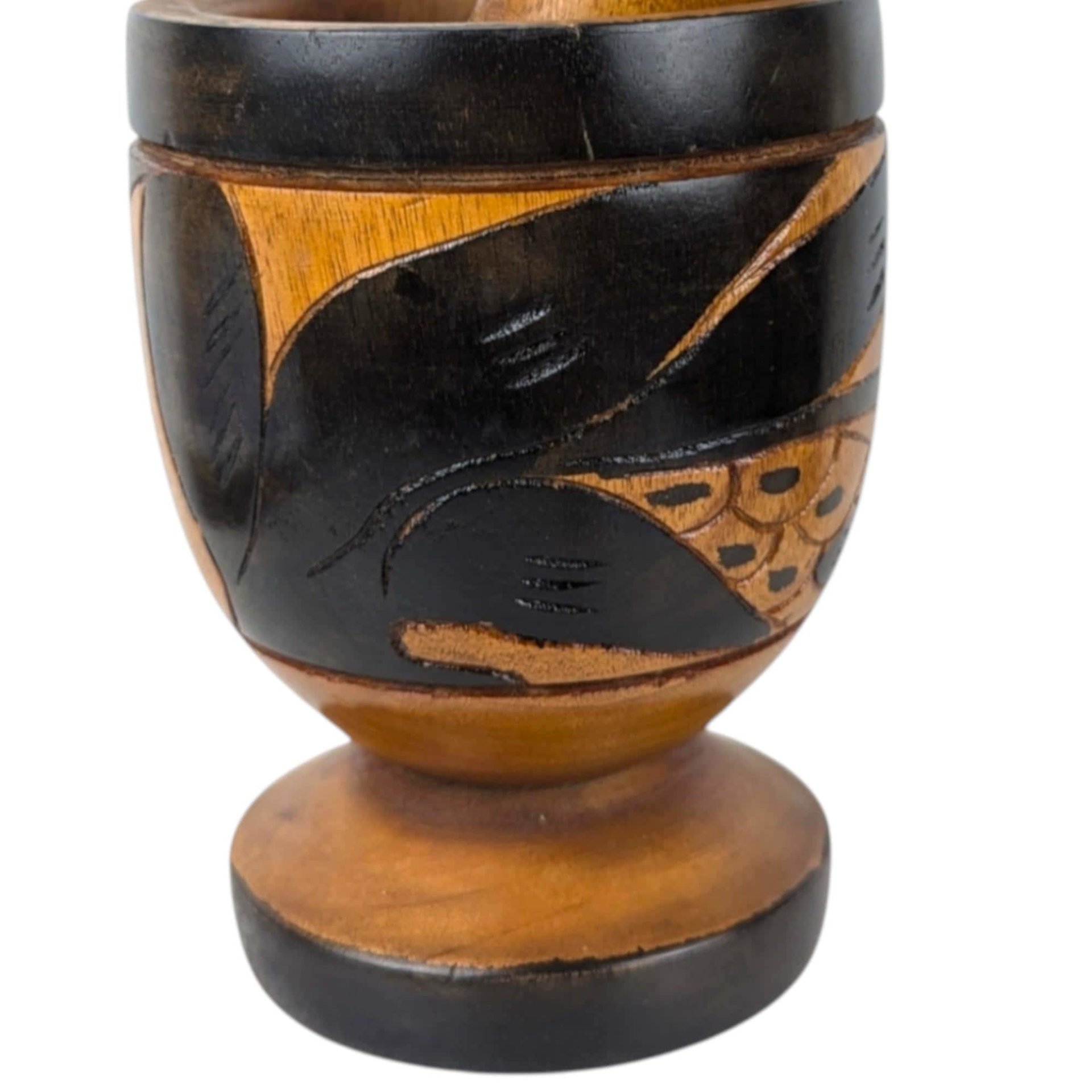 Vintage Handmade Carved Bird Wooden Mortar and Pestle