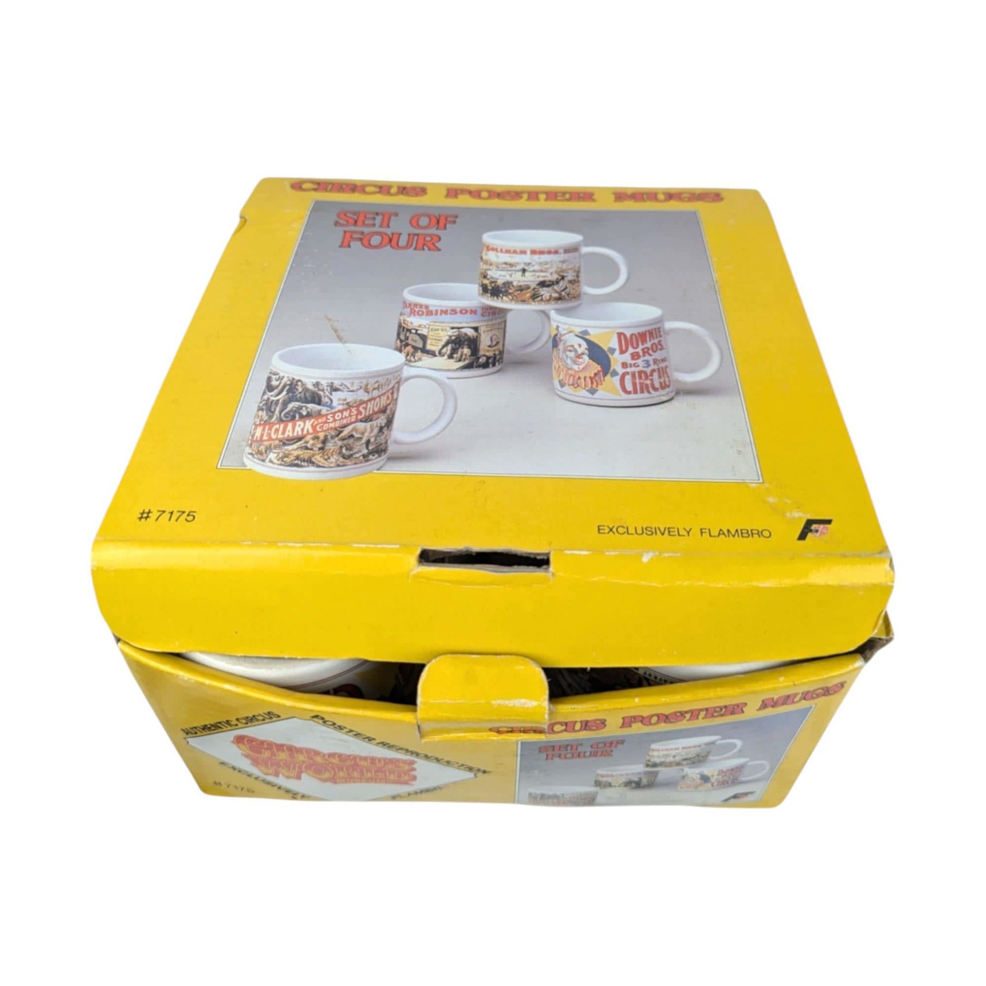 Vintage Flambro Ceramic Circus Poster Mugs, Set of 4